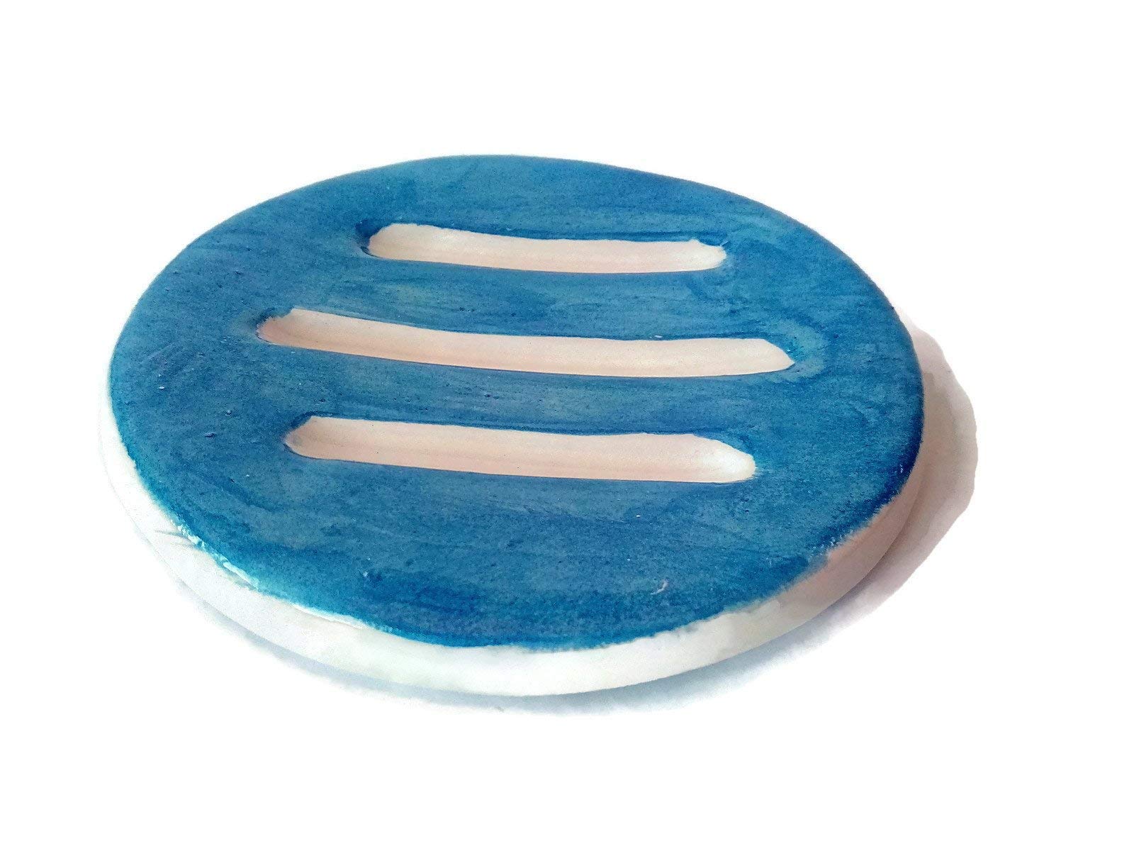 Royal Blue Ceramic Soap Dish & Sponge Holder - Elegant Bathroom & Kitchen Organizer for Sink Countertop, Shower, and Vanity Decor