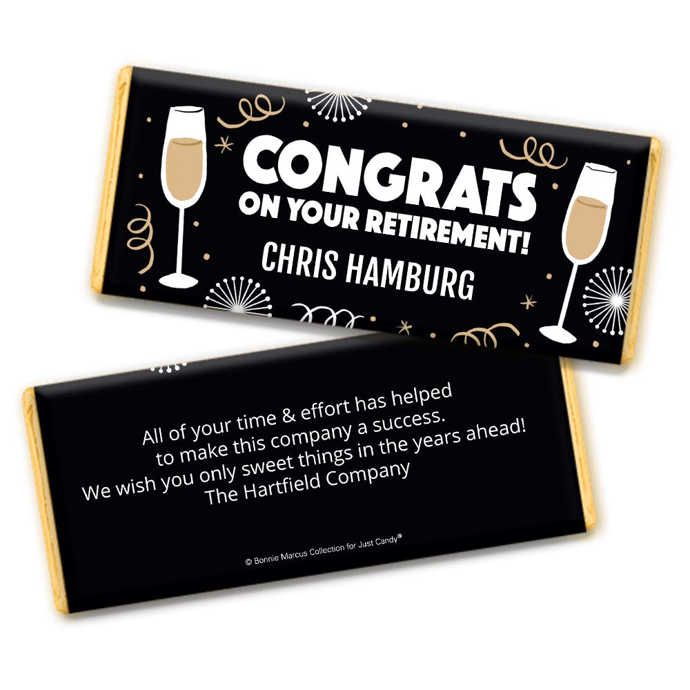Personalized Retirement Candy Favors - Custom Chocolate Bars with Wrapper (12 Count) - Perfect for Retirement Parties, Office Celebrations & Gift Baskets