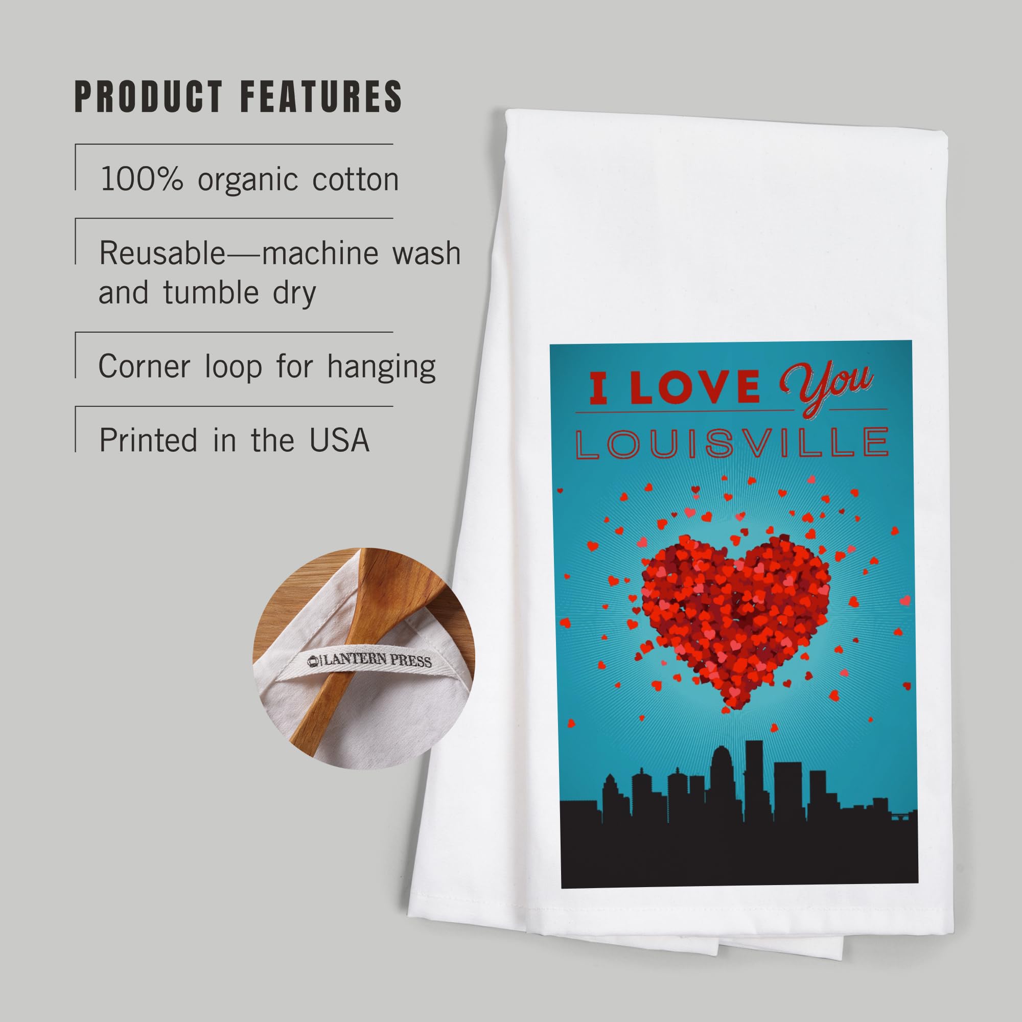 I Love You Louisville Kentucky Cotton Tea Towel - 100% Cotton Decorative Hand Towel for Kitchen & Home Decor - Perfect for Gifts, Housewarming & Southern Style Decor