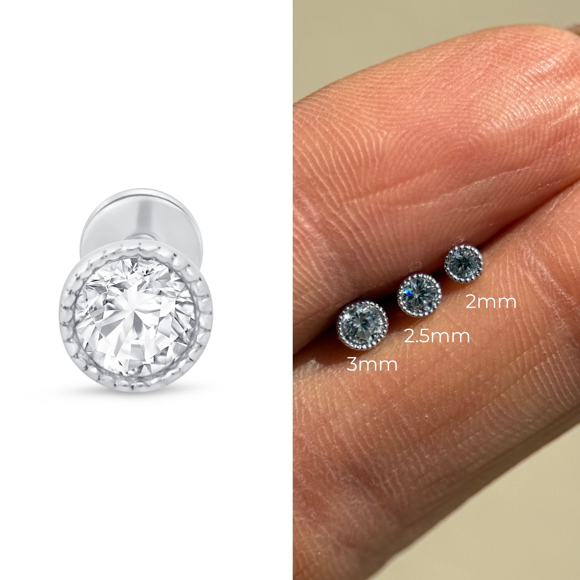 14K White Gold Gemstone Flat Back Stud Earrings with Milgrain Detail - Perfect for Everyday Wear, Special Occasions & Gift Giving