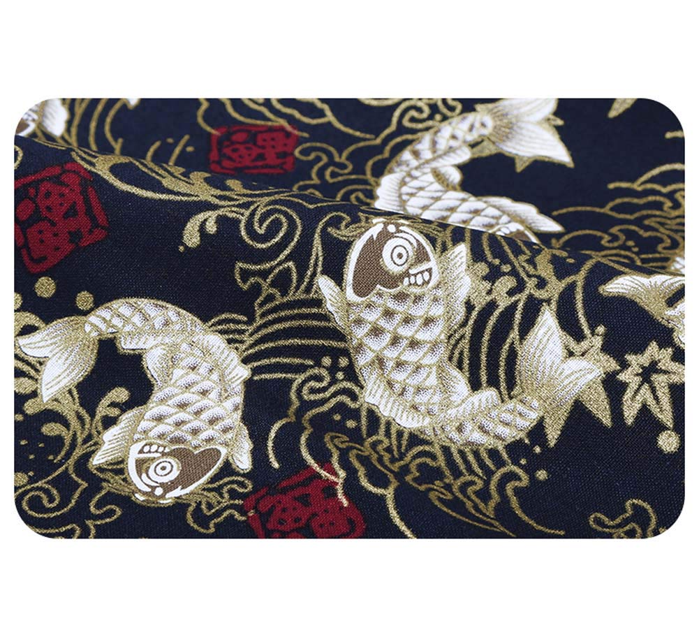 Premium Navy Blue Japanese Style Bronzing Fabric - DIY Handmade Koi Fish Design Cloth for Apparel, Costumes & Home Decor | Perfect for Kimono, Yukata, Cosplay & Craft Projects