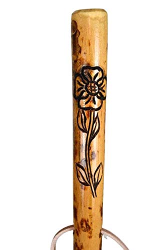 Handcrafted Hardwood Walking Stick with Intricate Flower & Vine Carvings - Adjustable Height 48
