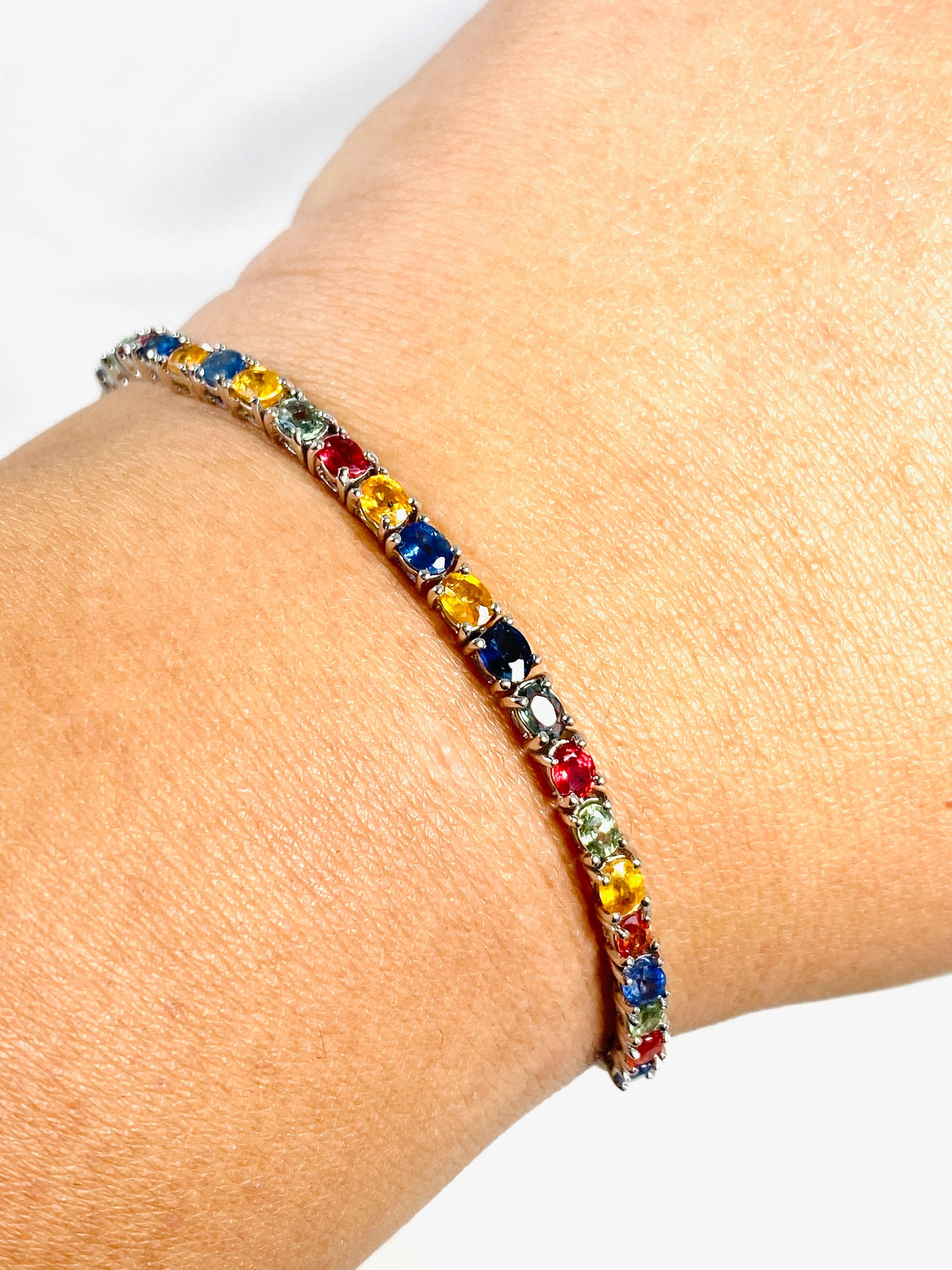 Multi-Colored Sapphire Lariat Bracelet SSGJ 83 - Elegant Adjustable Jewelry for Women, Perfect for Parties, Weddings & Special Occasions