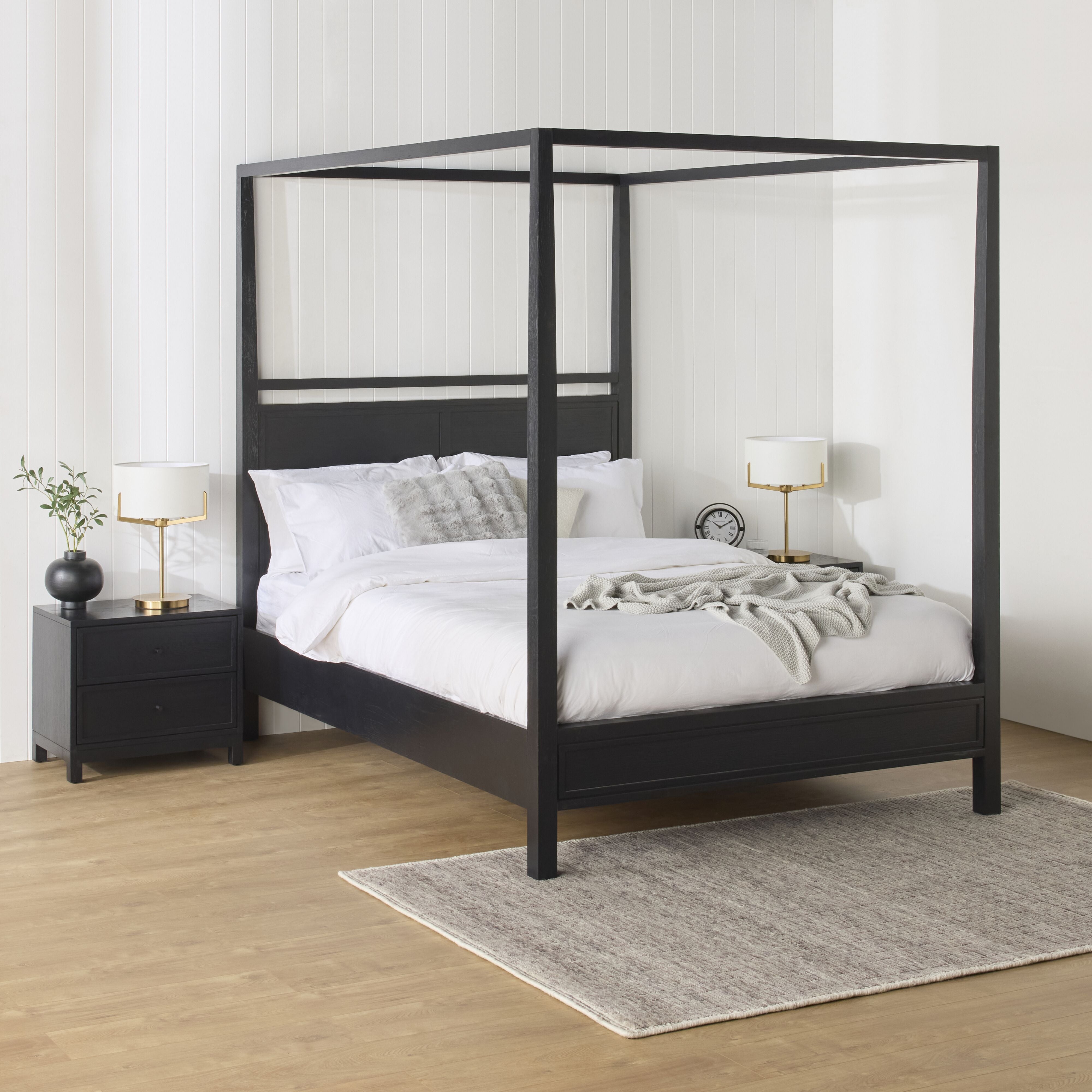 Avalon Queen Four Poster Bed Frame - Black Metal Canopy Bed for Bedroom, Master Suite, or Guest Room Decor