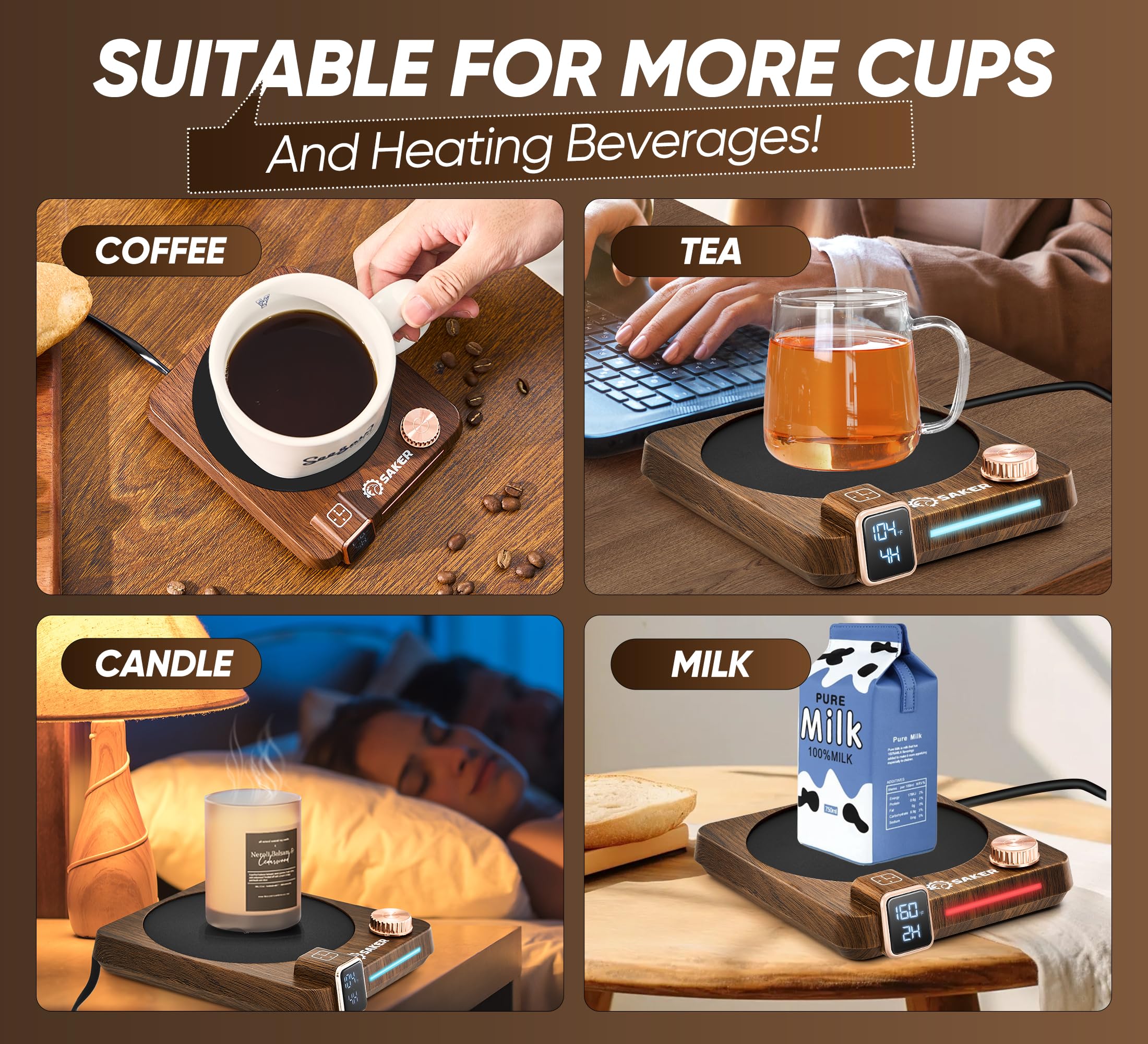 Smart Coffee Mug Warmer with Temperature & Time Display - Auto Shut Off 1-12Hrs, Adjustable Heat Settings & Tri-Color LED - Perfect for Office Desk, Home Use, and Gift Giving