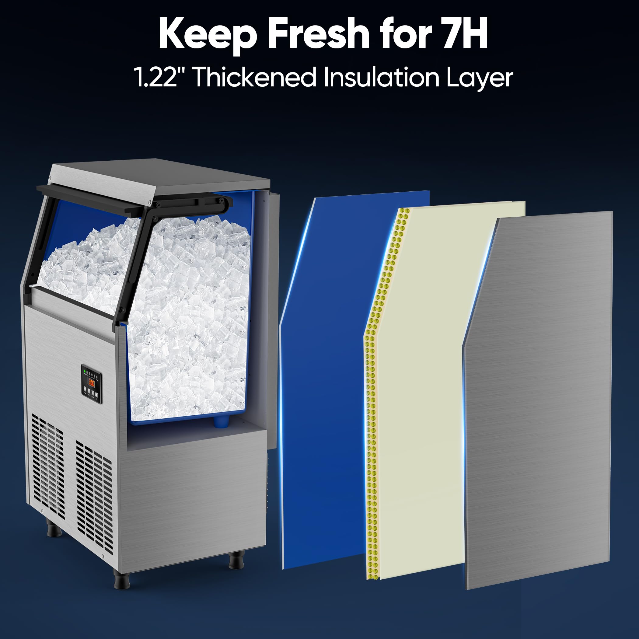 Commercial Ice Maker Machine 100LBS/24H, Under Counter Ice Maker with 34LBS Storage, Stainless Steel Ice Machine for Restaurant, Home Bar, Office, DOE Certified - Perfect for Cocktail Making, Party Serving and Commercial Kitchen Use