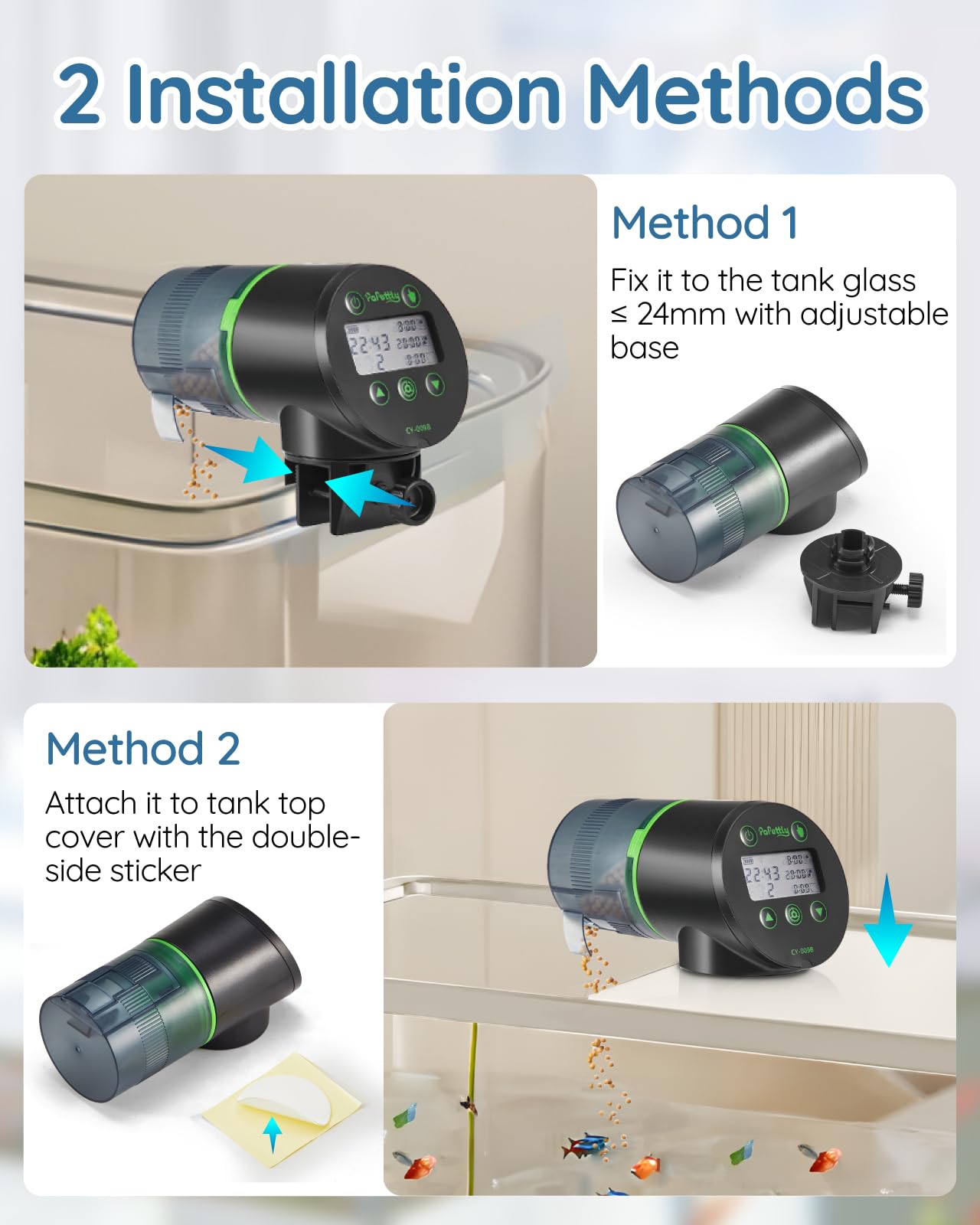 Automatic Fish Feeder for Aquarium - Smart Timer Fish Food Dispenser with Feeding Ring, Moisture-Proof Design, Battery Powered (Includes 2 AAA Batteries) - Perfect for Vacation Care & Daily Fish Feeding