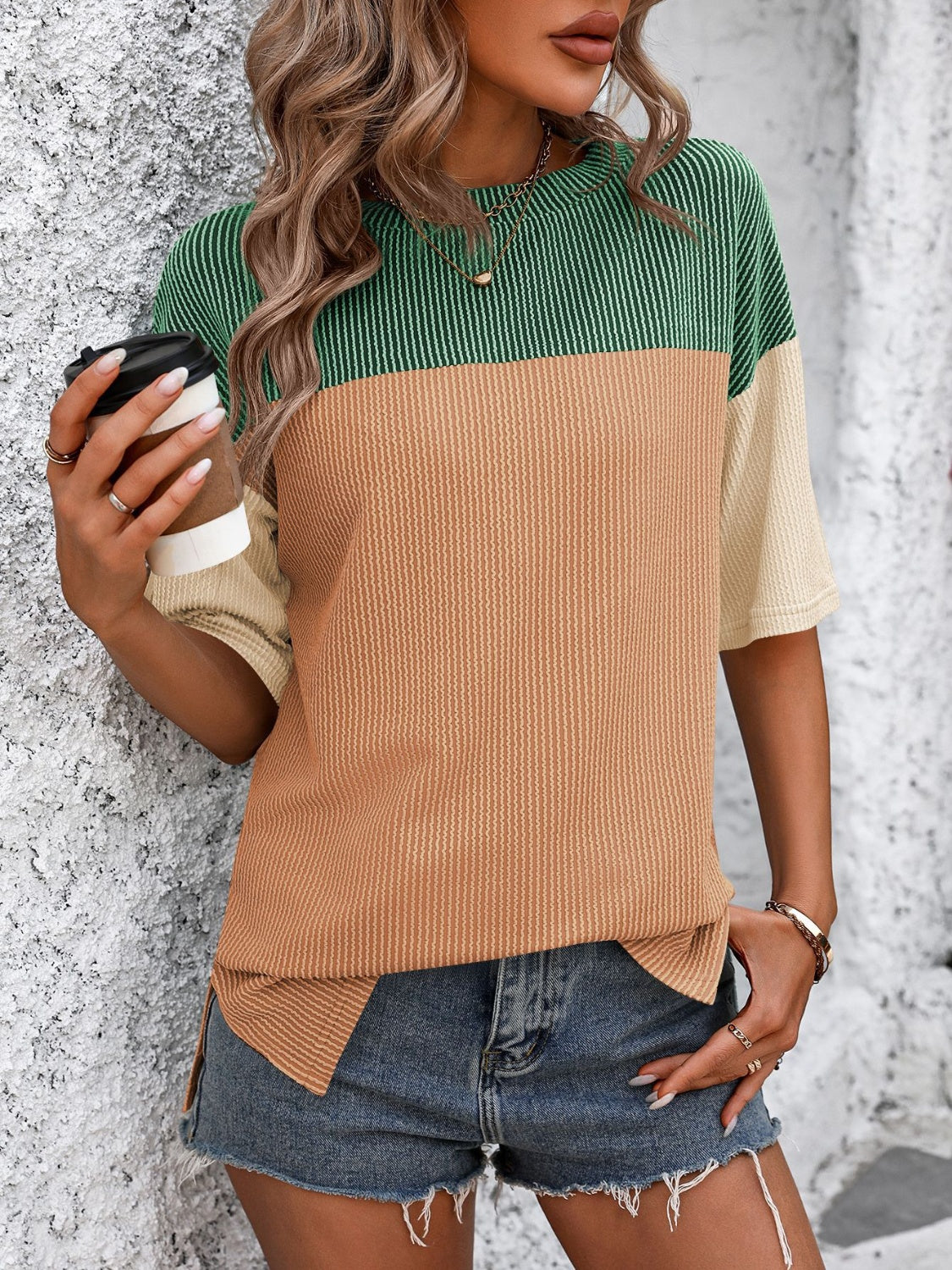 Color Block Round Neck Half Sleeve T-Shirt for Women - Casual Summer Fashion Top for Outfits, Streetwear & Everyday Wear