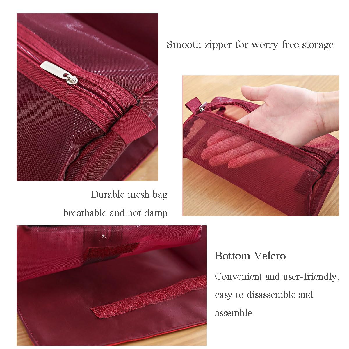 Travel Size Toiletries Organizer Set - 4 Mesh Hanging Bags for Women | Portable Makeup & Cosmetic Storage | Perfect for Backpacking, Gym, Air Travel & Camping (Red)