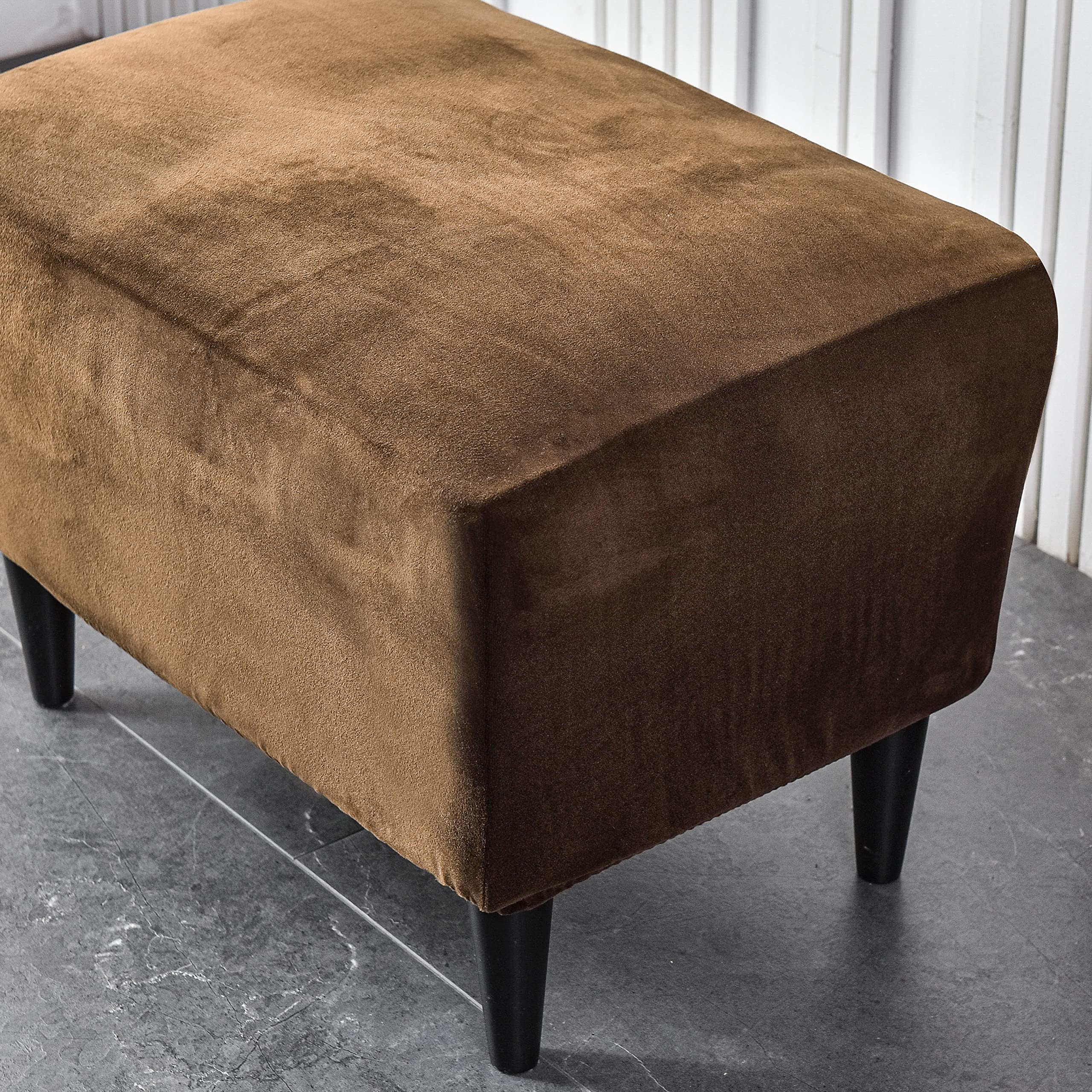 CRFATOP X-Large Velvet Ottoman Chair Slipcover - Stretch Rectangle Storage Stool Cover with Elastic Bottom for Footrest, Sofa & Furniture Protection (17