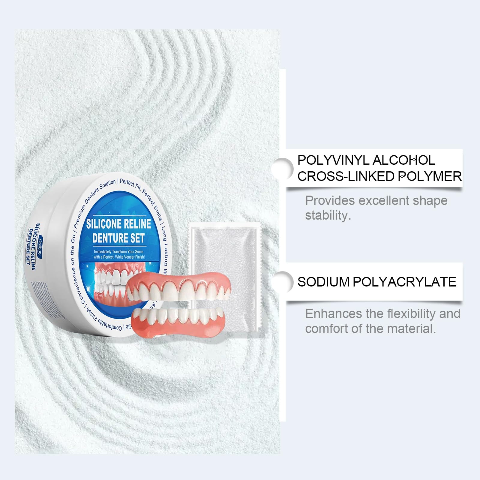 Premium Silicone Reline Denture Set - Upper & Lower Dentures with Gutta-Percha - Complete Teeth Veneer Kit for Denture Repair & Comfort Enhancement - Perfect for Home Dental Care & Emergency Denture Adjustments