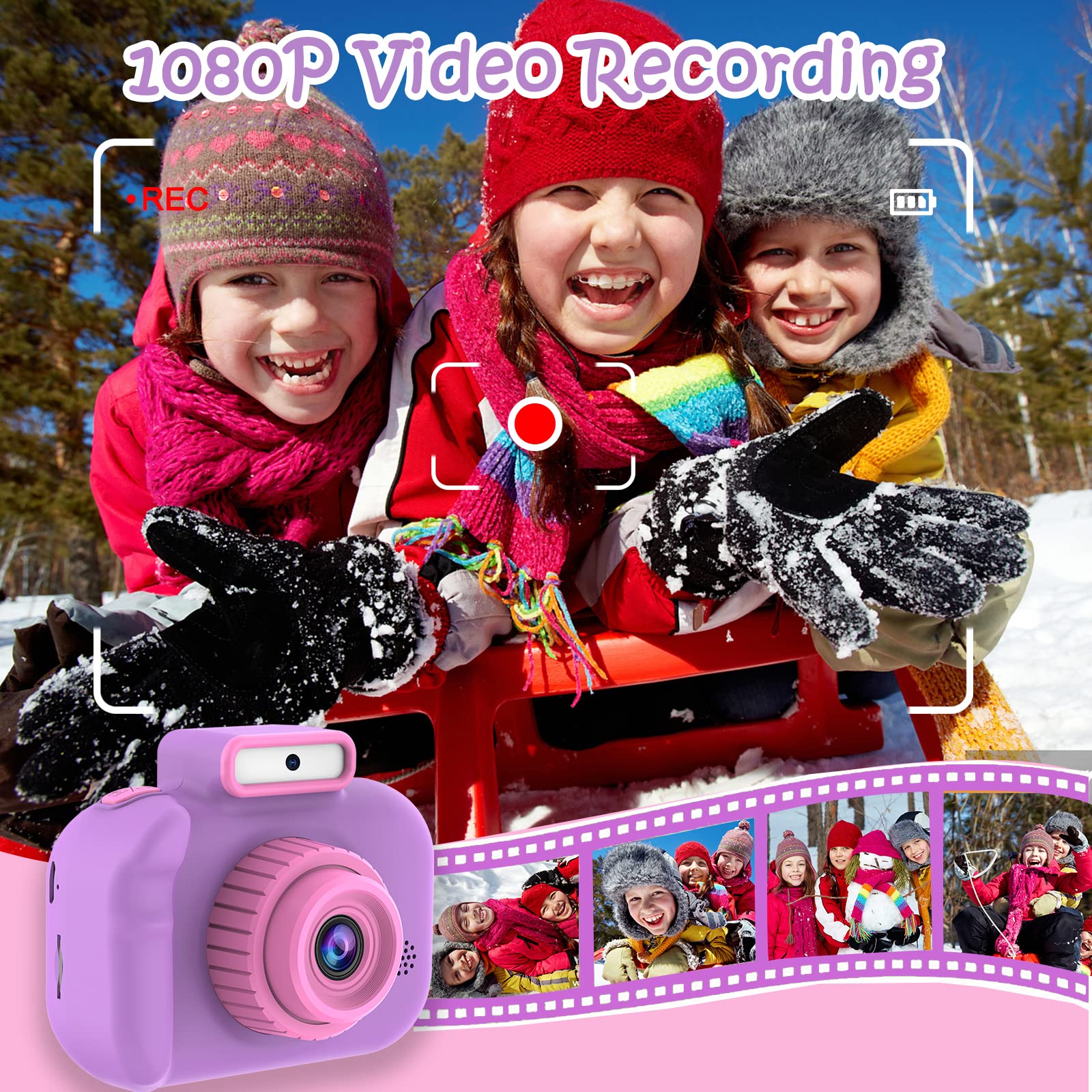 Upgrade Kids Digital Camera - Full HD Video Camera for Boys & Girls Ages 3-9 | 32GB SD Card Included | Perfect Birthday Gift for Toddlers & Teens | Portable Toy Camera for Travel, Outdoor Adventures & Creative Learning (Purple)