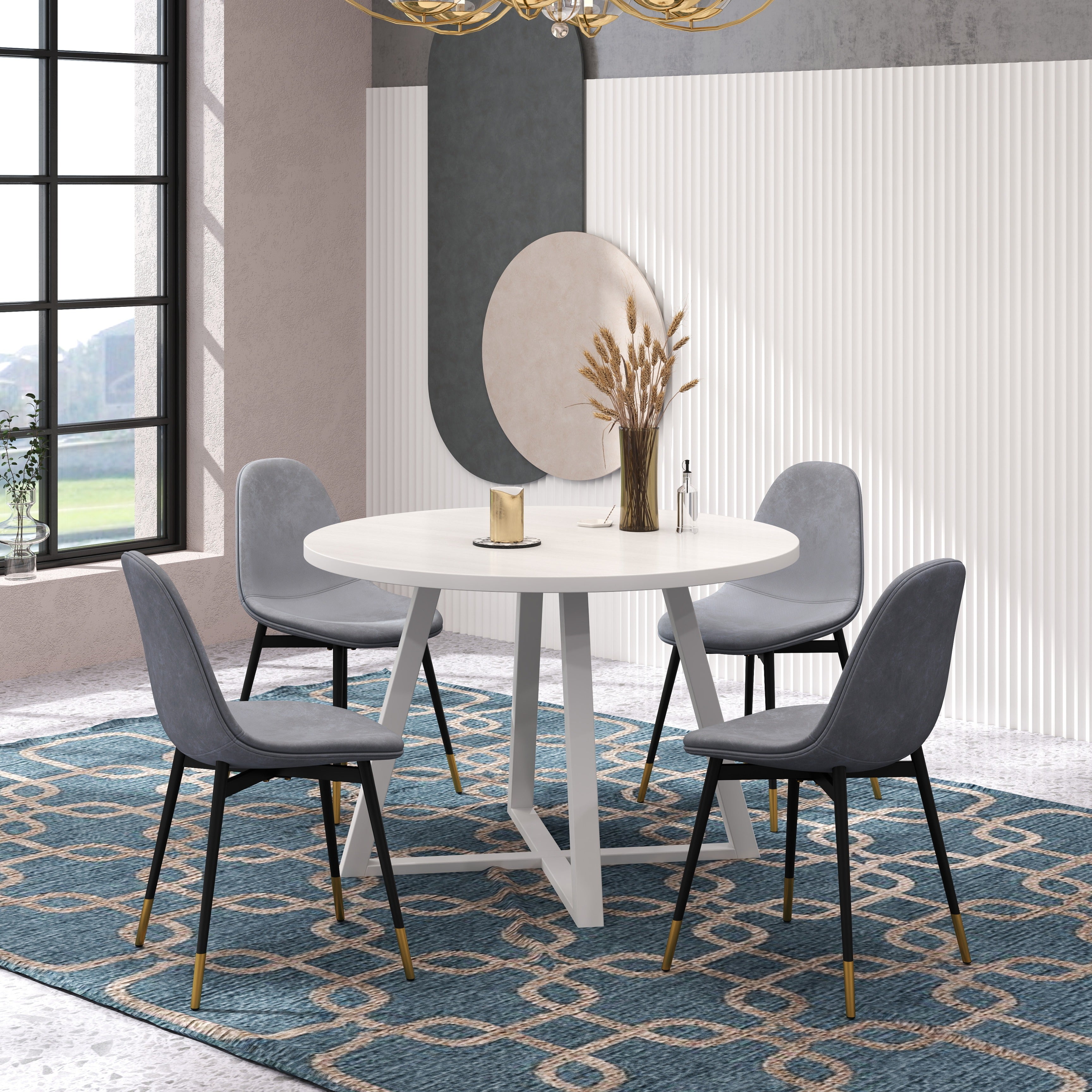 Roundhill Furniture Evatt 5-Piece Round Wood Dining Table Set with 4 Chairs - Perfect for Small Spaces, Kitchen Nooks & Outdoor Patio Dining