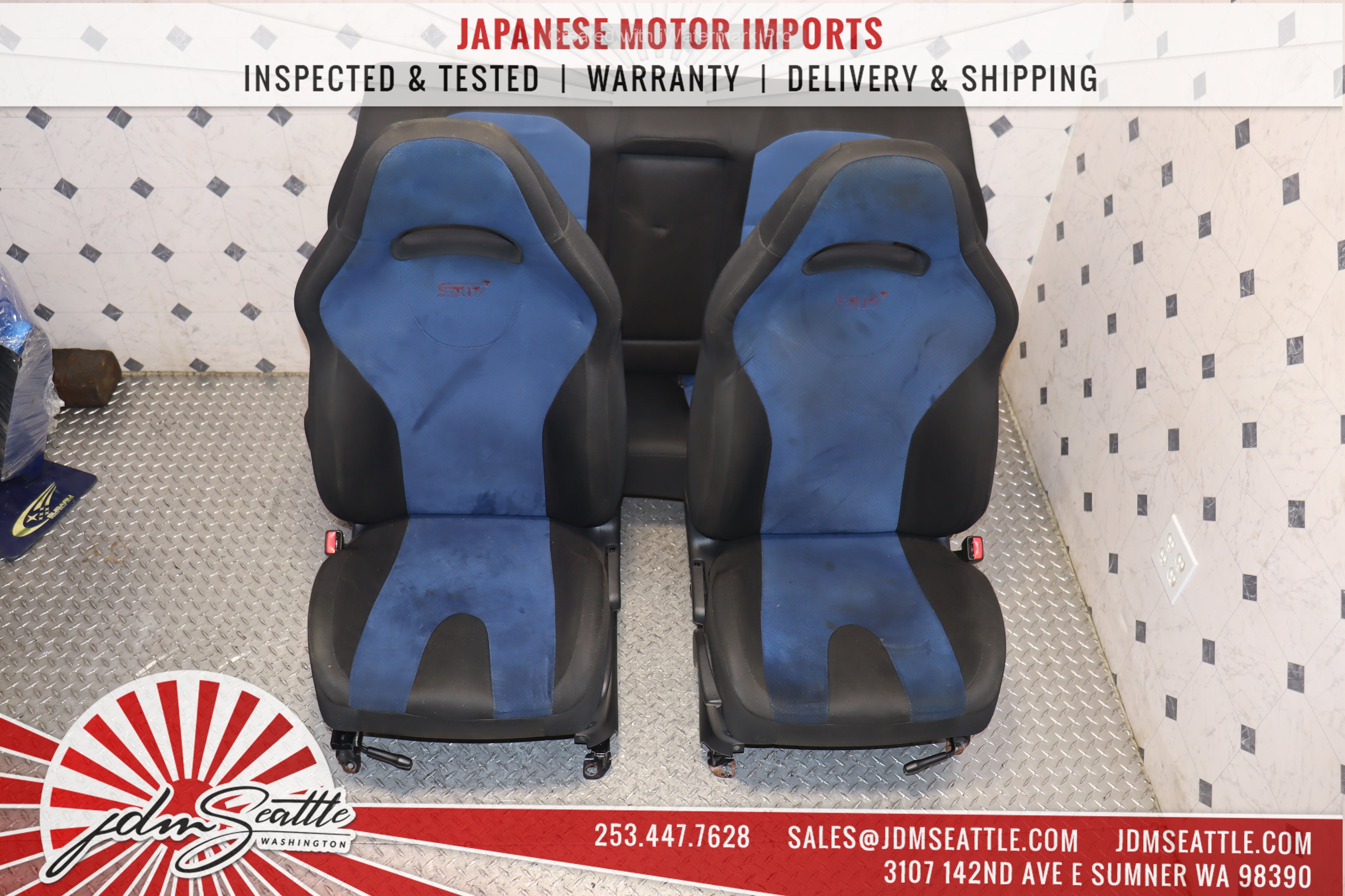 2002-2007 Subaru Impreza WRX STI GDB Complete Blue Front & Rear Seats - JDM Performance Upgrade for Racing & Street Use