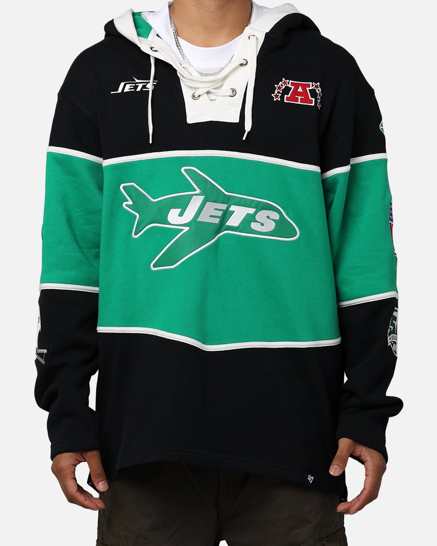 47 Brand New York Jets Super Bowl Gridiron Lacer Hoodie - Jet Black - NFL Fan Gear for Game Day & Cold Weather Fashion