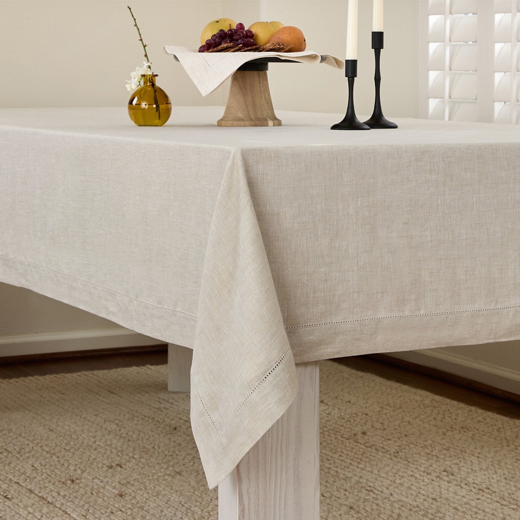 Elegant Classic Hemstitch Tablecloth - Premium Cotton Linen Table Cover for Dining Room, Wedding, Party & Special Occasions