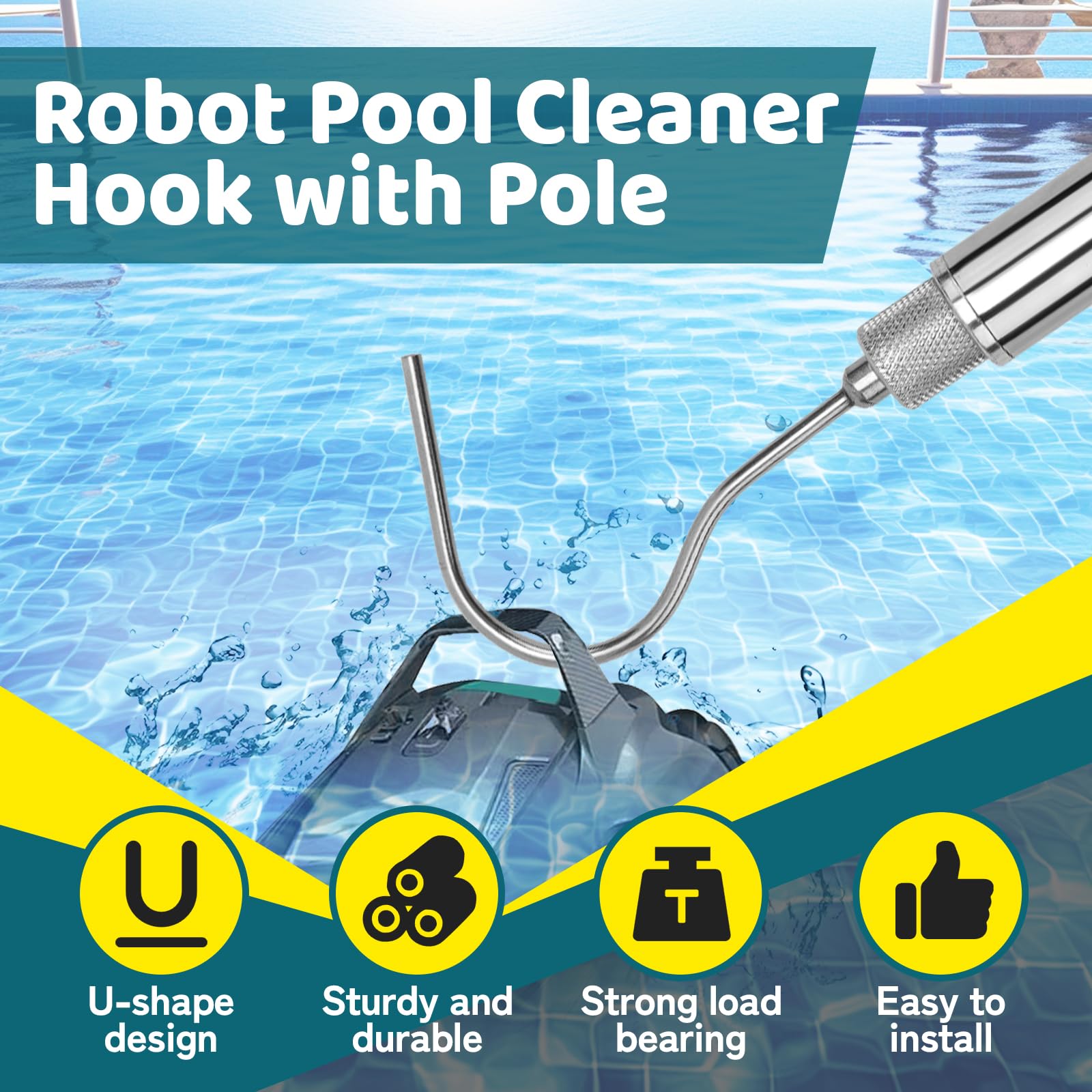 Robotic Pool Cleaner Hook - 68 Inch Telescopic Retrieval Pole for Swimming Pool Vacuum Accessories | Easy Grab & Lift for Automatic Pool Cleaners | Perfect for In-Ground & Above-Ground Pools