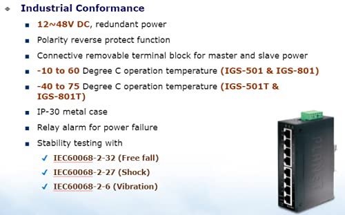 IGS-801T Industrial Gigabit Ethernet Switch 8-Port 10/100/1000TX with IP30 Rating & Wide Temperature Range (-40~75°C) - Reliable Networking for Factories, Warehouses & Harsh Environments