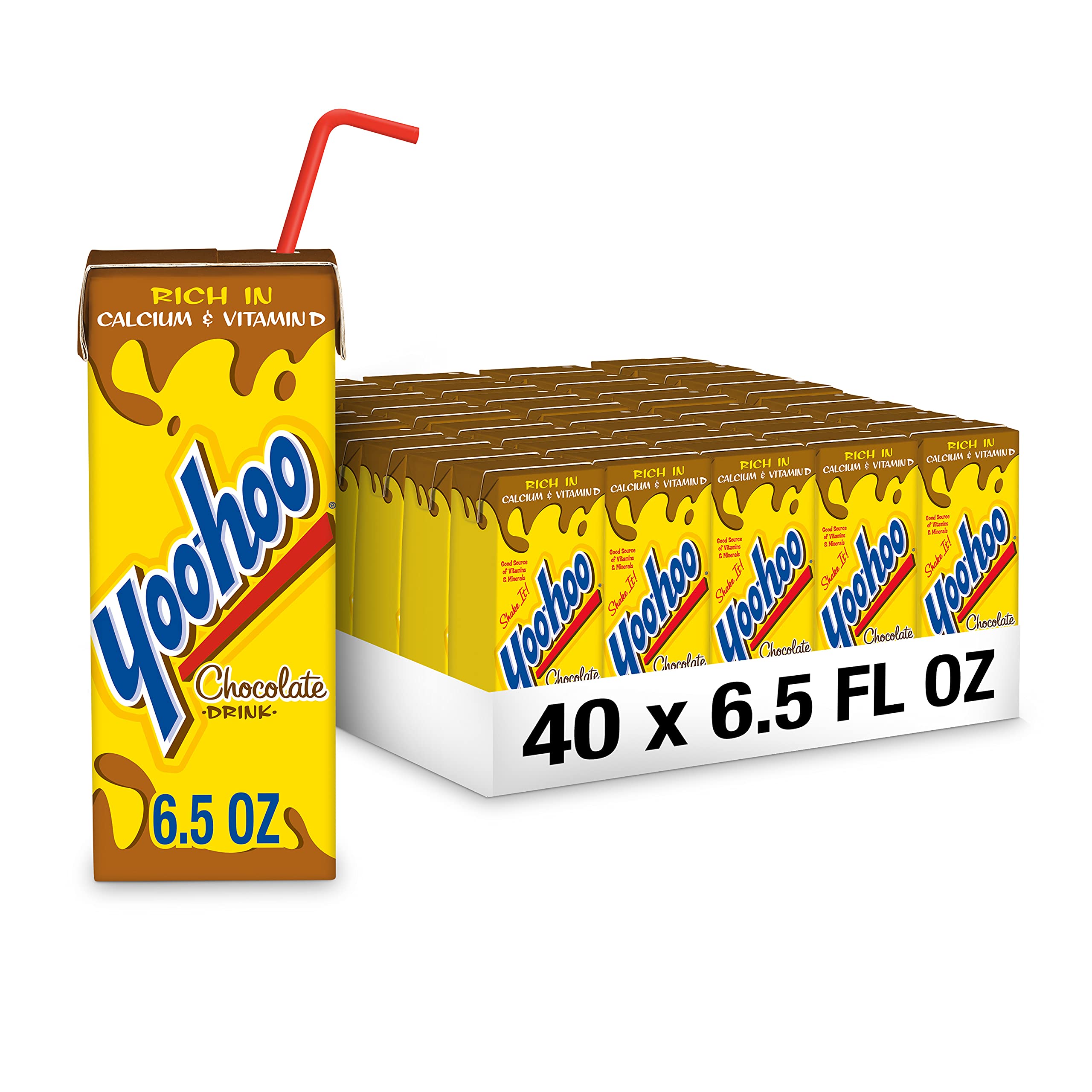 Yoo-Hoo Chocolate Flavored Drink Boxes - 6.5 fl oz (10 Count, Pack of 4) | Shelf-Stable Milk Alternative for Kids Lunches, School Snacks & On-the-Go Refreshment