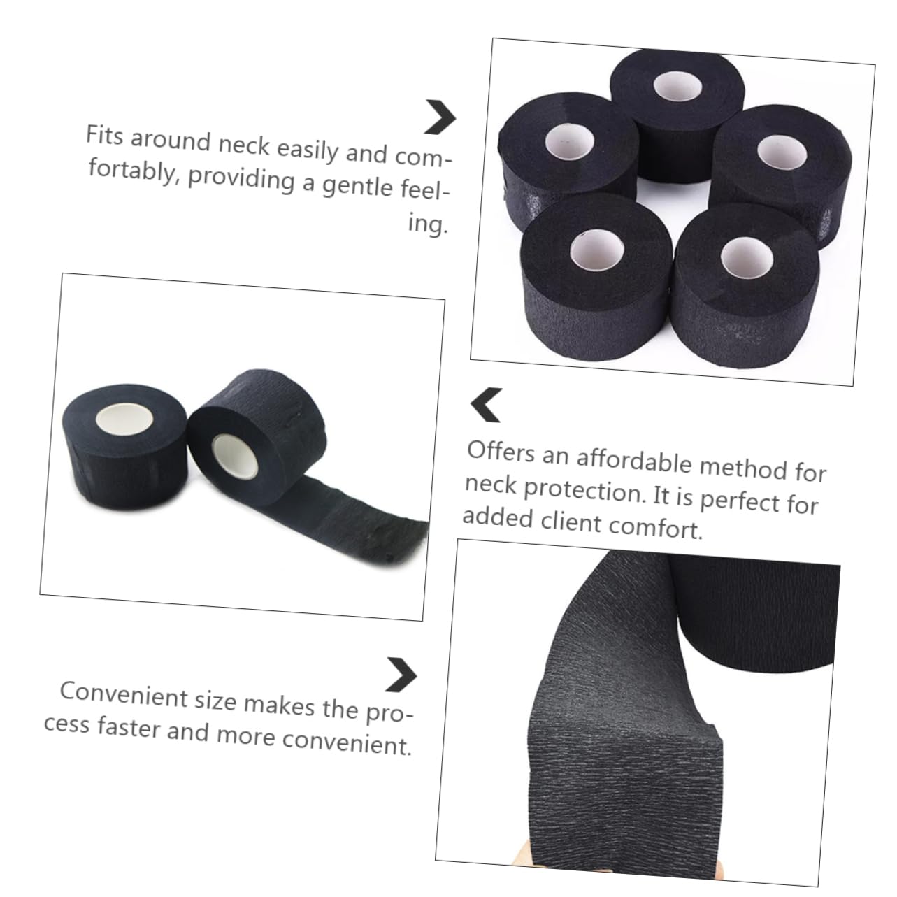 10pcs Water-Resistant Hairdressing Neck Paper Strips - Black Barber Neck Cover for Hair Cutting & Styling - Protects Skin from Hair Clippings & Chemicals - Perfect for Salons, Home Haircuts & Professional Use
