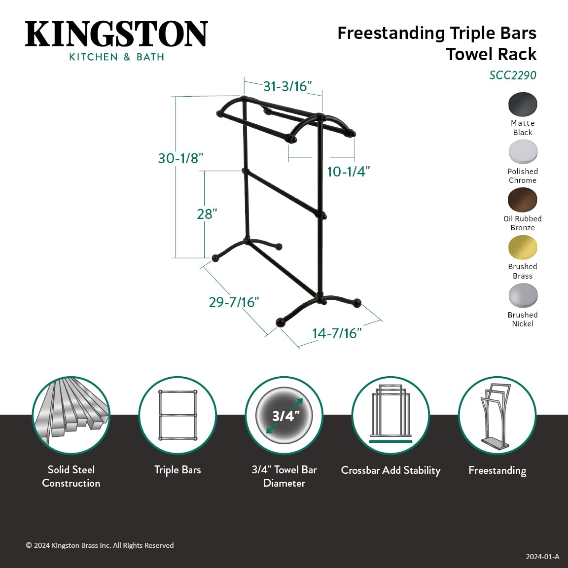 Kingston Brass SCC2295 Oil Rubbed Bronze Pedestal Towel Rack 29.5
