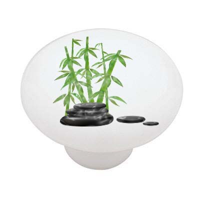 Zen Stones & Bamboo Ceramic Drawer Knobs - Natural Home Decor for Cabinets, Dressers & Furniture (Set of 6) - Perfect for Boho, Zen & Asian-Inspired Interior Design