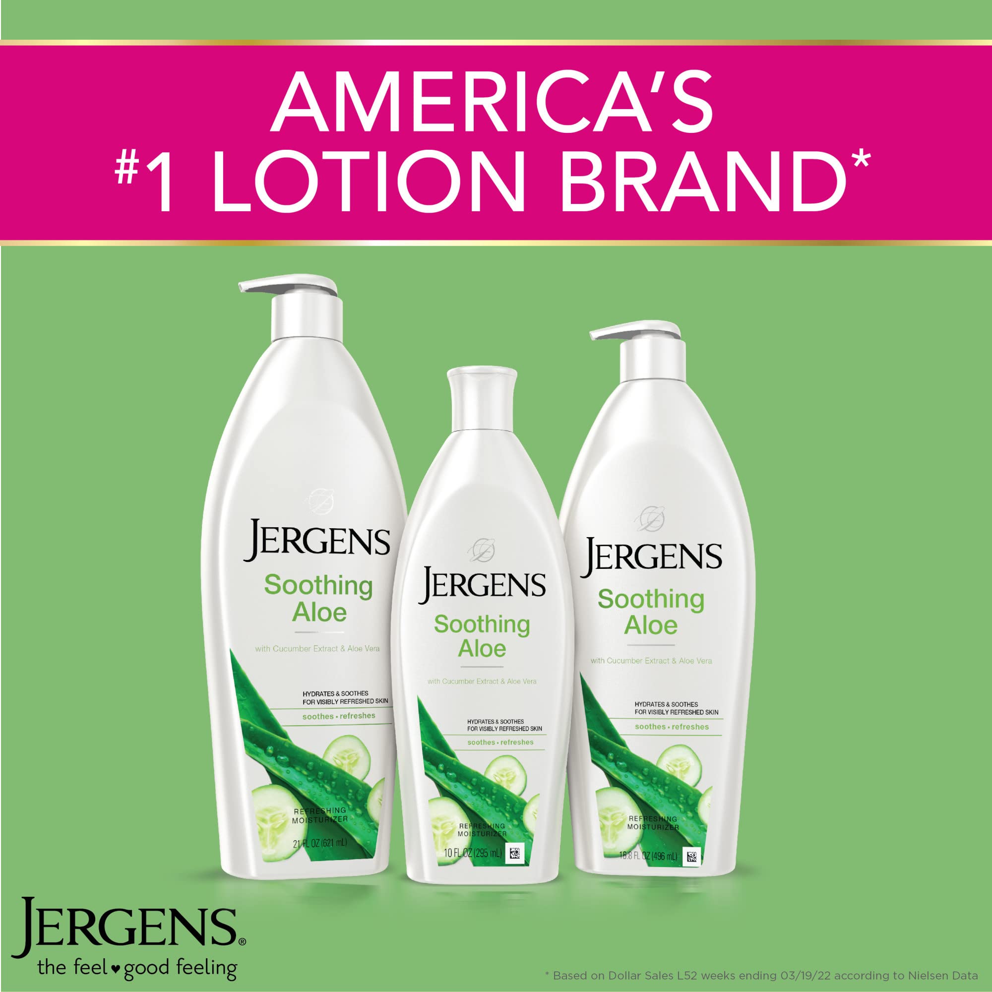 Jergens Soothing Aloe Vera Body Lotion & Hand Moisturizer - Hydrating Cucumber Extract, Dermatologist Tested, 21 Oz - Perfect for Dry Skin Care & Daily Moisturizing Routine