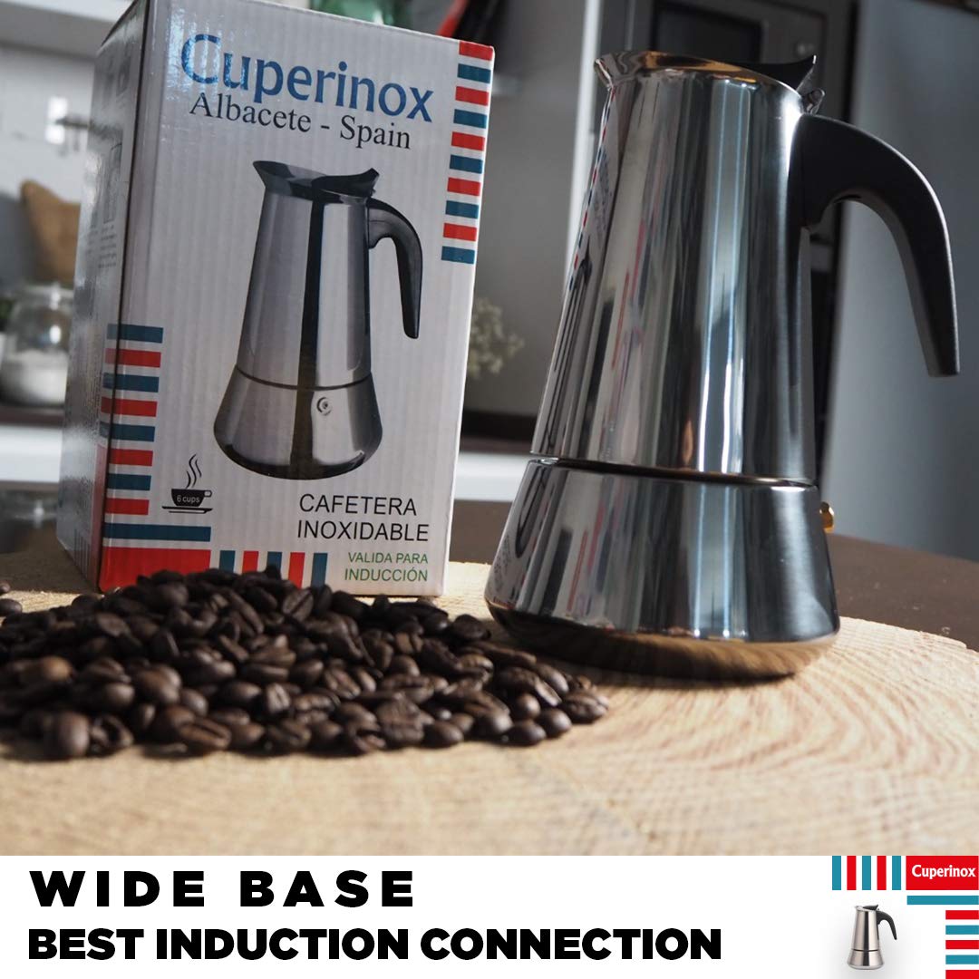Cuperinox Italian Stovetop Espresso Maker - 12 Cup Induction Compatible Moka Pot for Gas, Electric & Ceramic Cooktops - Stainless Steel, Dishwasher Safe - Perfect for Home, Office & Camping Coffee Brewing
