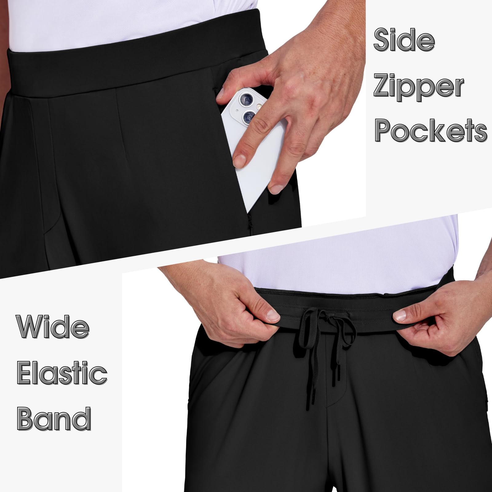 PINSPARK Men's Stretch Golf Pants - Elastic Waist Relaxed Fit Pull-On Casual Dress Pants with Pockets for Golf, Work & Everyday Wear