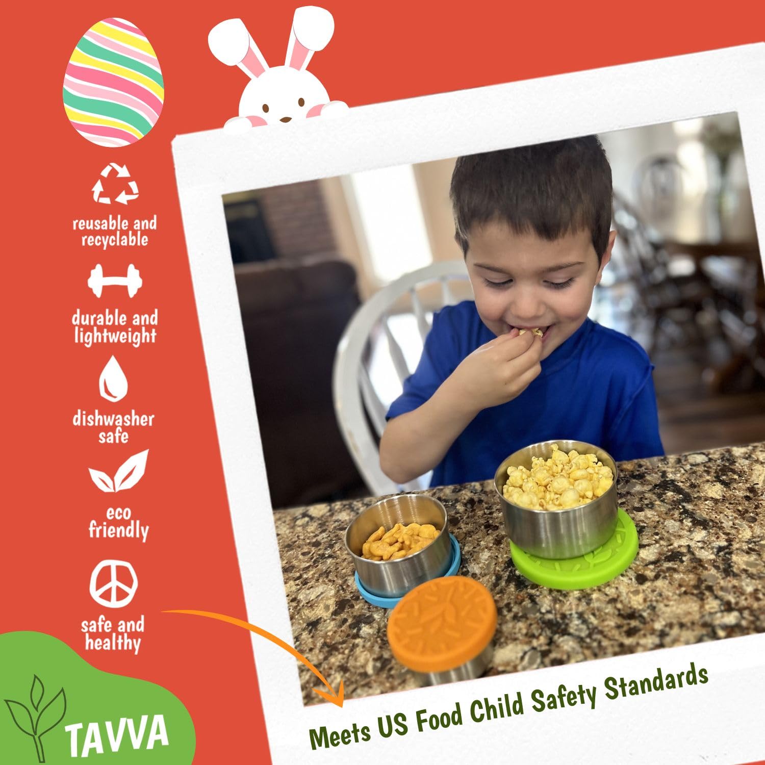 TAVVA Stainless Steel Kids Snack Containers - Eco-Friendly, Leak-Proof Lunch Box for School, Bento Box, Toddler Food Storage with Secure Lids | Perfect for School Lunches, Picnics & On-the-Go Snacks