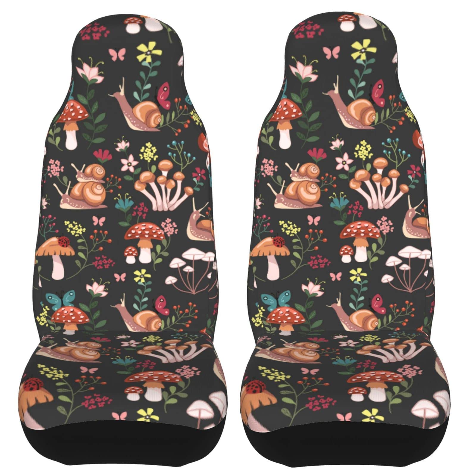 Universal Mushroom Snails Butterfly Flower Car Seat Covers (2-Piece Set) - Front Seat Protector Cushion for Cars, SUVs, Sedans & Trucks | Waterproof & Anti-Slip Auto Decor for Daily Commute & Road Trips