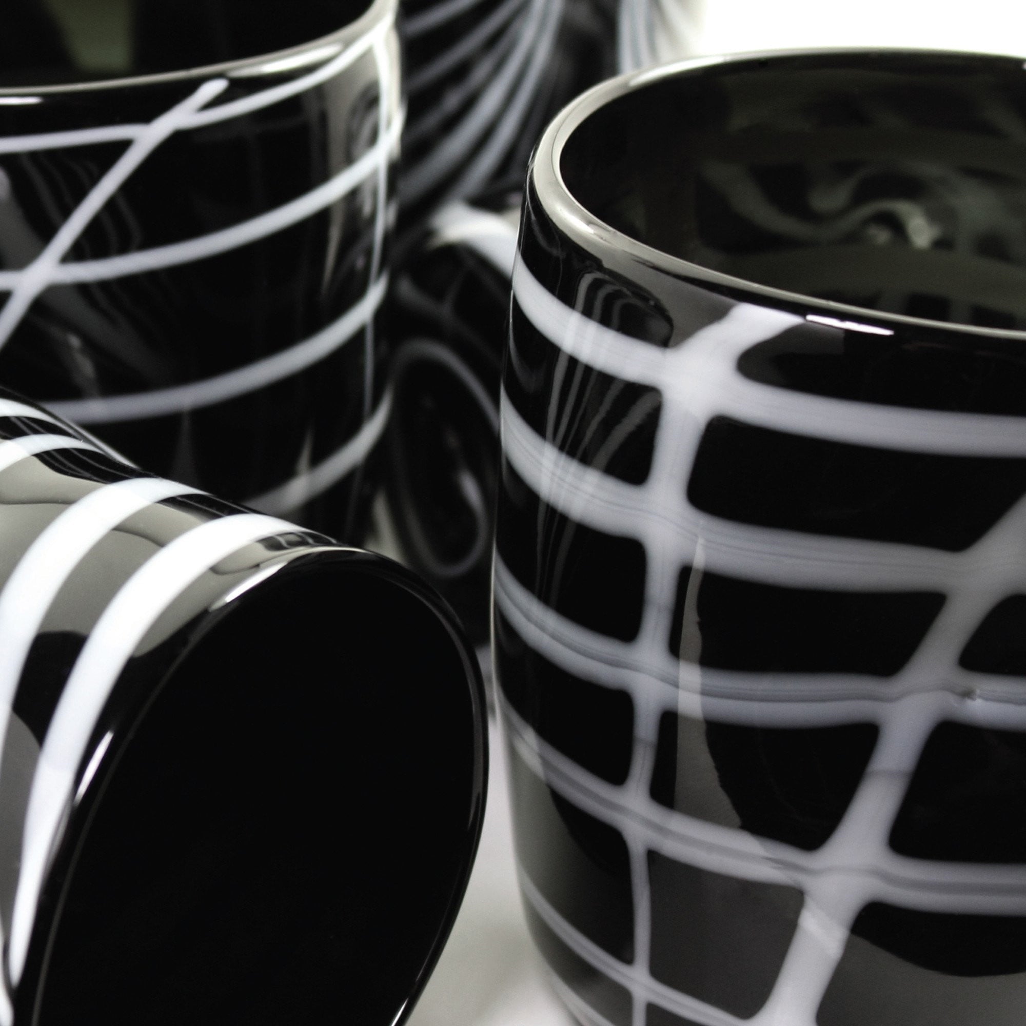 Premium Burian Glasses - Set of 6 Black Grid Drinking Glasses for Cocktails, Wine & Beer | Elegant Barware for Home, Restaurants & Parties
