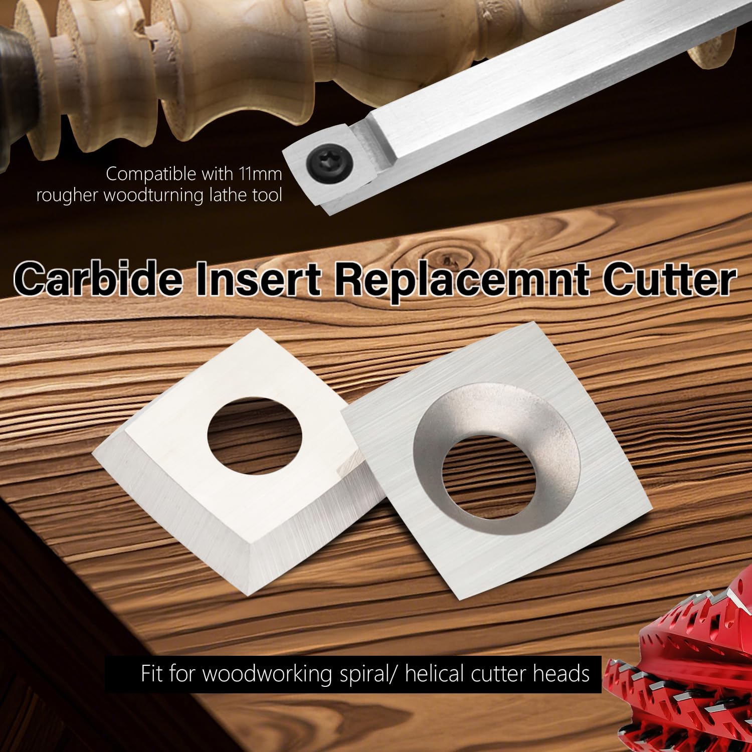 11mm Square Carbide Inserts for Woodworking - 10pcs Set with 2