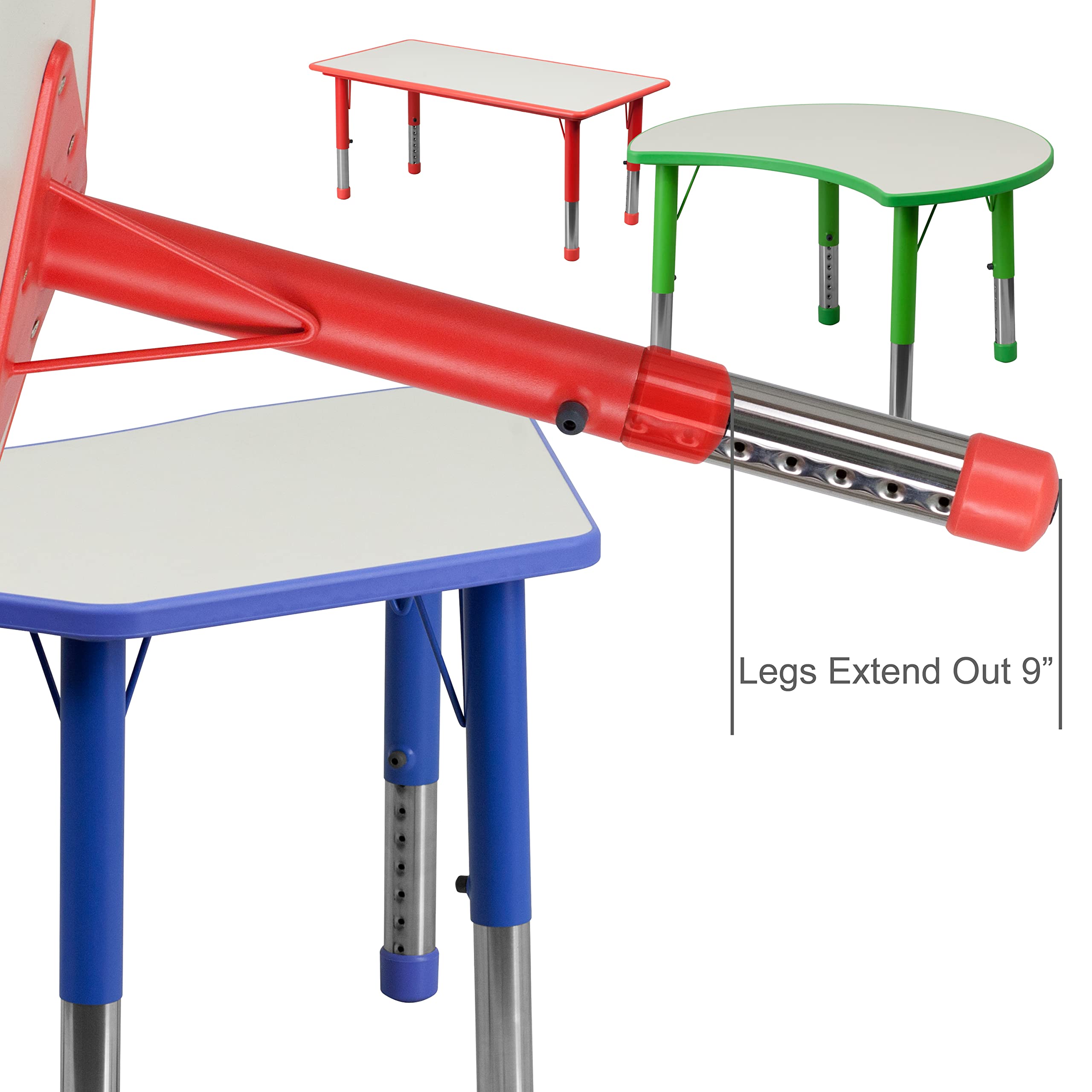 EMMA & OLIVER 23.625x47.25 Inch Blue Plastic Adjustable Height Kids Activity Table - Perfect for Preschool, Daycare, Homeschooling and Playroom Learning Activities