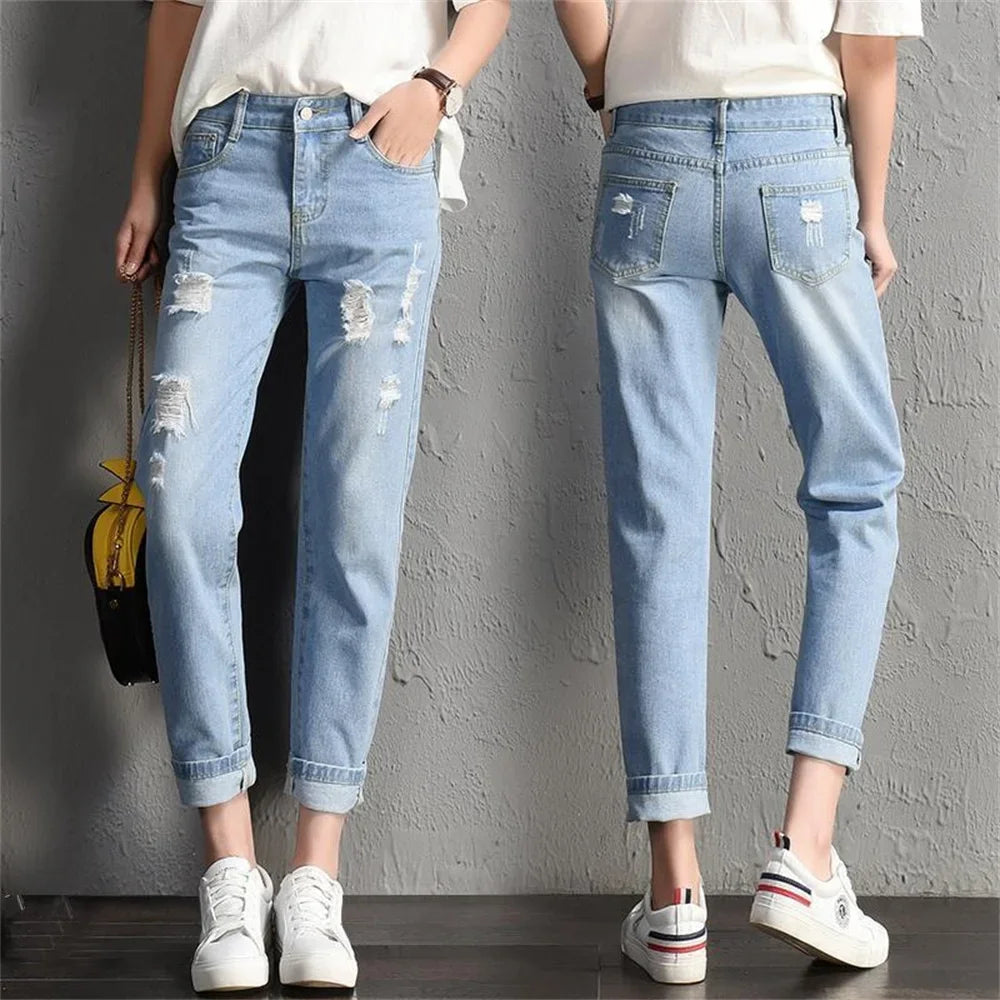 Women's High Waisted Vintage Ripped Jeans - Sexy Casual Denim Pants with Distressed Holes | Perfect for Streetwear, Night Out & Everyday Fashion