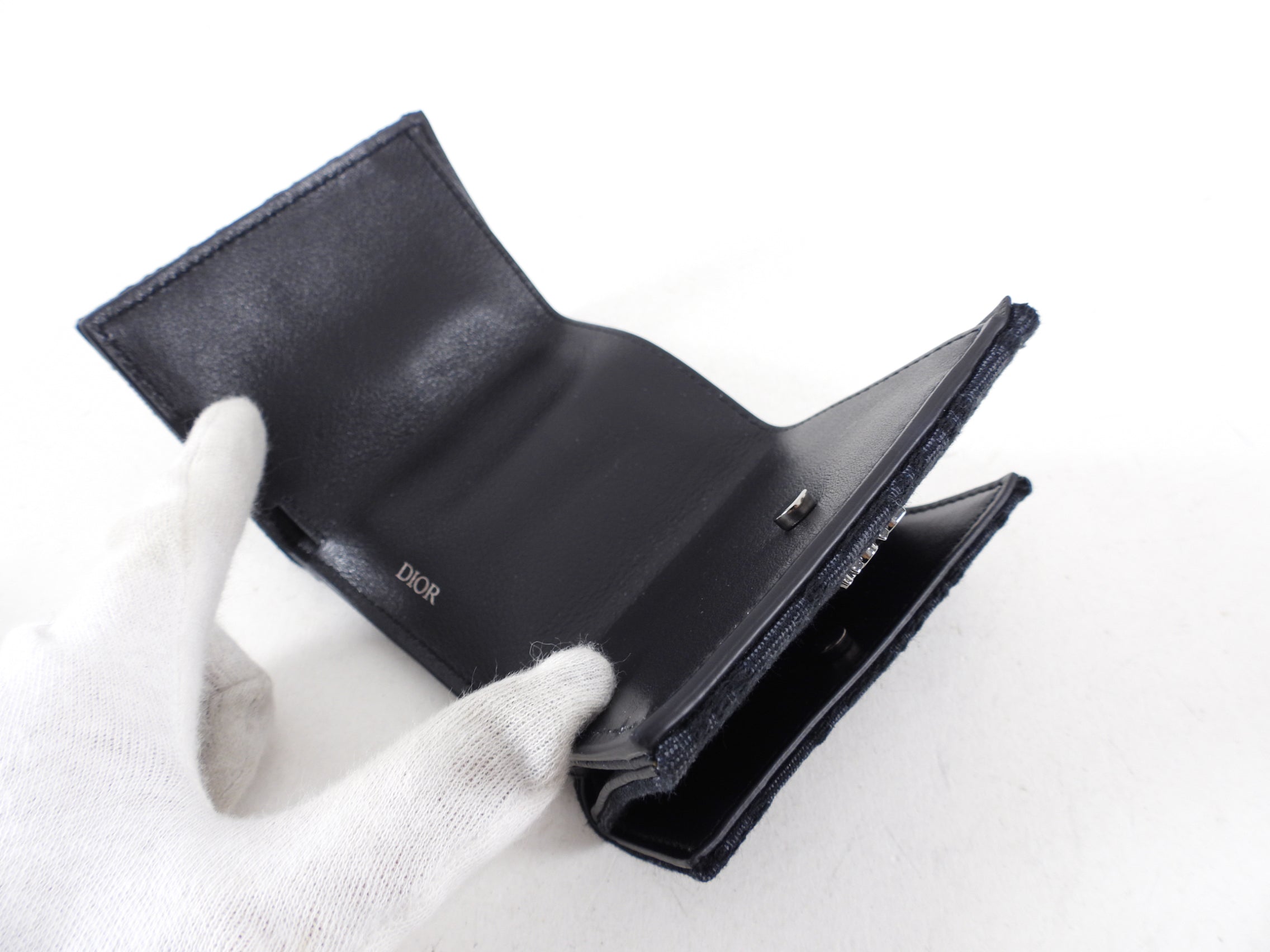 Christian Dior Oblique Canvas Black Trifold Compact Wallet for Women - Luxury Designer RFID Blocking Credit Card Holder - Perfect for Everyday Use & Gift Giving