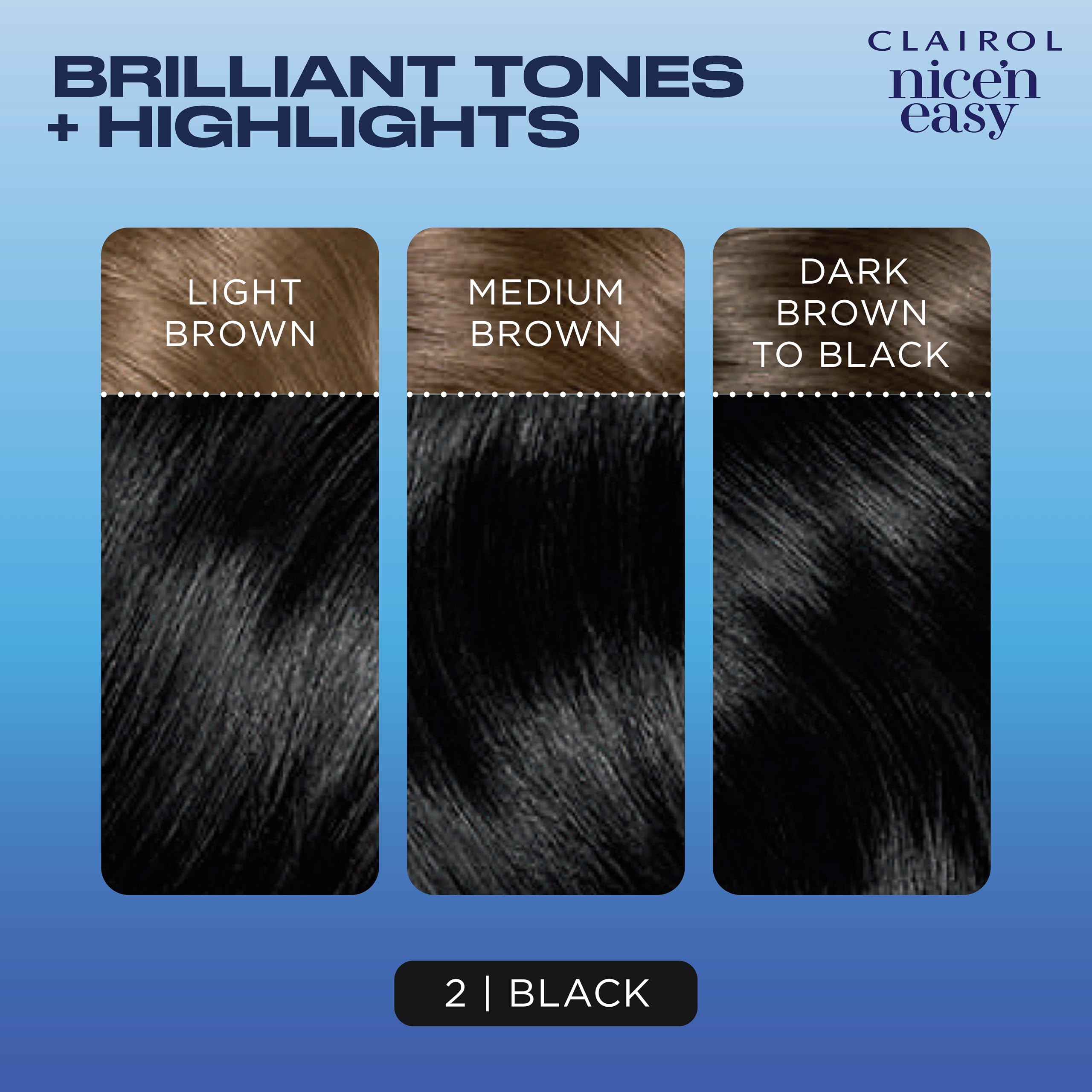 Clairol Nice'n Easy Permanent Hair Dye - 2 Black Hair Color Kit (Pack of 3) | Long-Lasting Gray Coverage & Vibrant Color for At-Home Hair Coloring