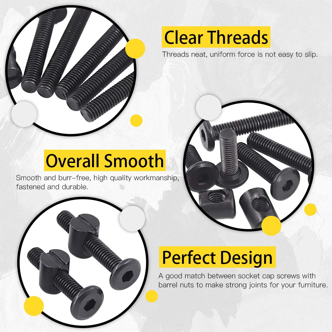 Hilitchi M6 120Pcs Black Hex Screws Bolts Kit for Baby Crib & Furniture (15-35mm) - DIY Assembly & Repair