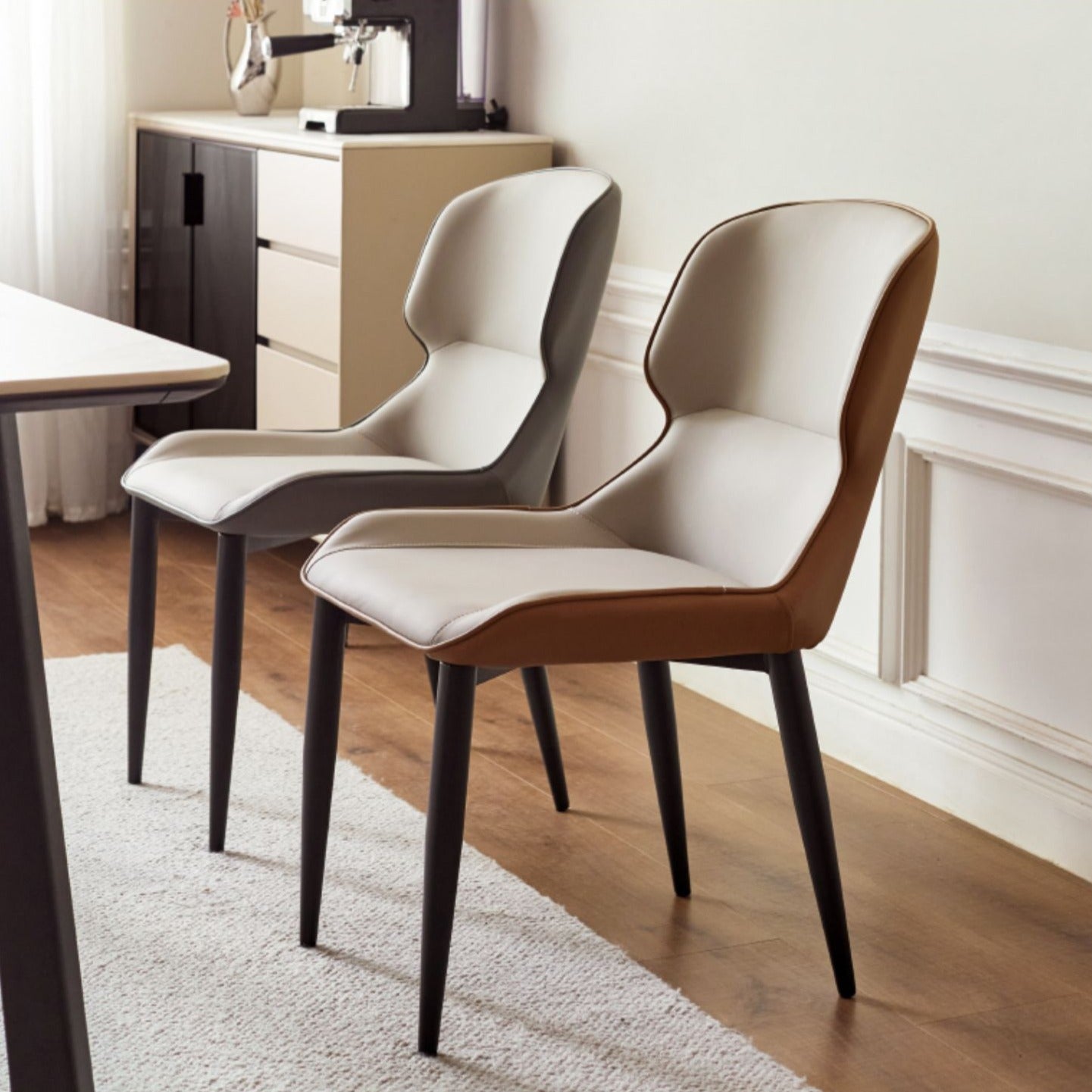 Premium Organic Leather 4-Piece Dining Chair Set - Modern Light Luxury Design for Living Room, Dining Room & Office Decor