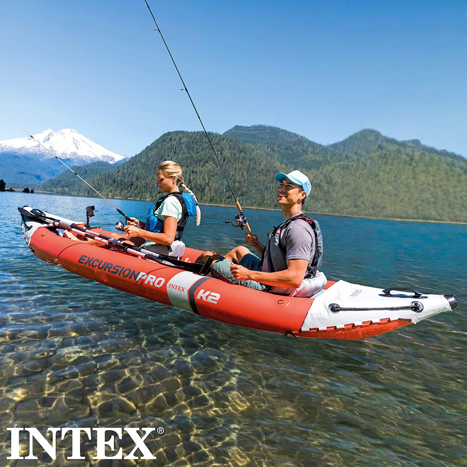 Intex Excursion Pro K2 2-Person Inflatable Kayak with Aluminum Oars & High Output Pump - Perfect for Lakes, Rivers & Outdoor Adventures