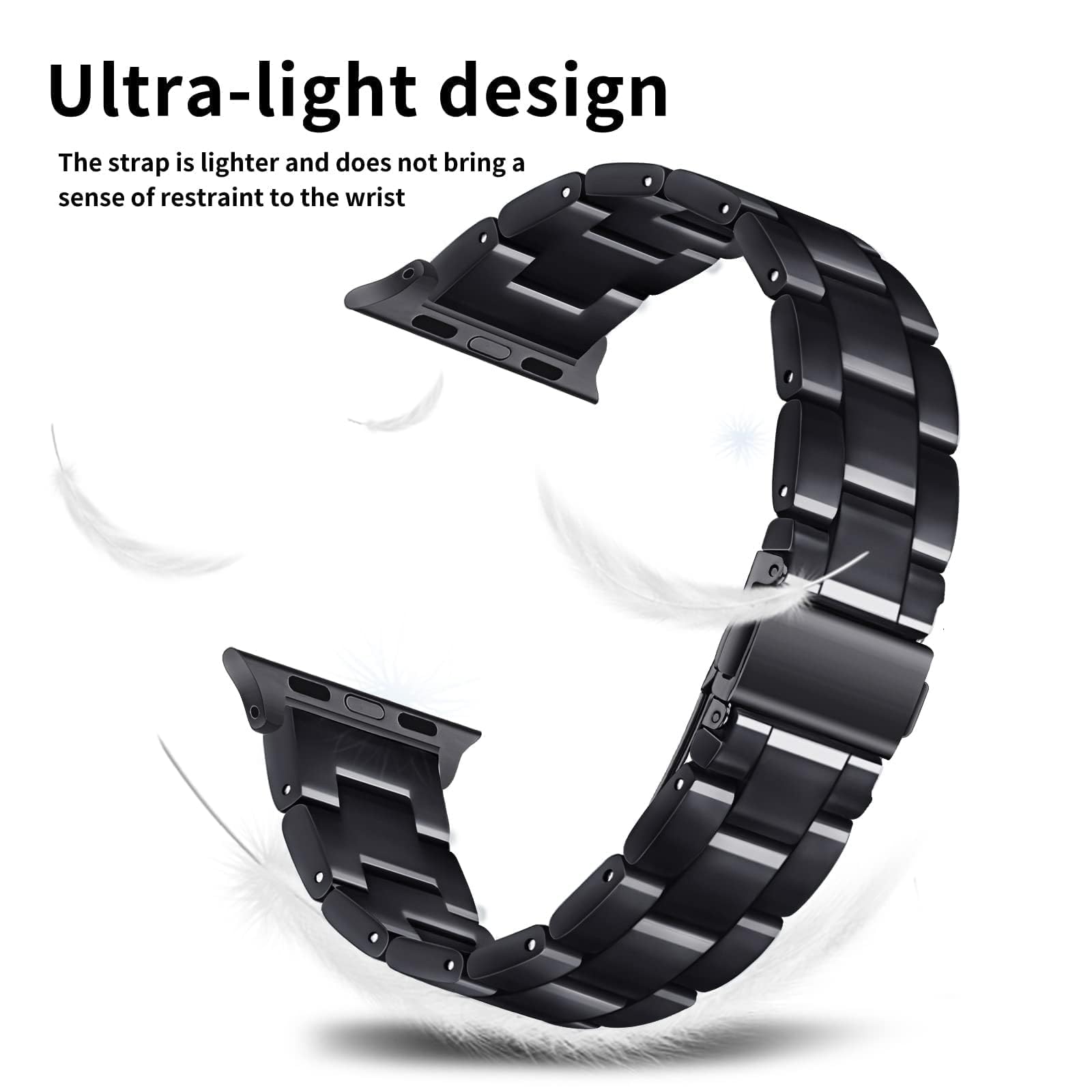 Premium Resin Apple Watch Band Compatible with 38mm 40mm 41mm iWatch Series 9/8/7/6/5/4/3/2/1/SE - Lightweight Elegant Dressy Strap for Women & Men (Black) | Perfect for Workouts, Office Wear & Everyday Fashion