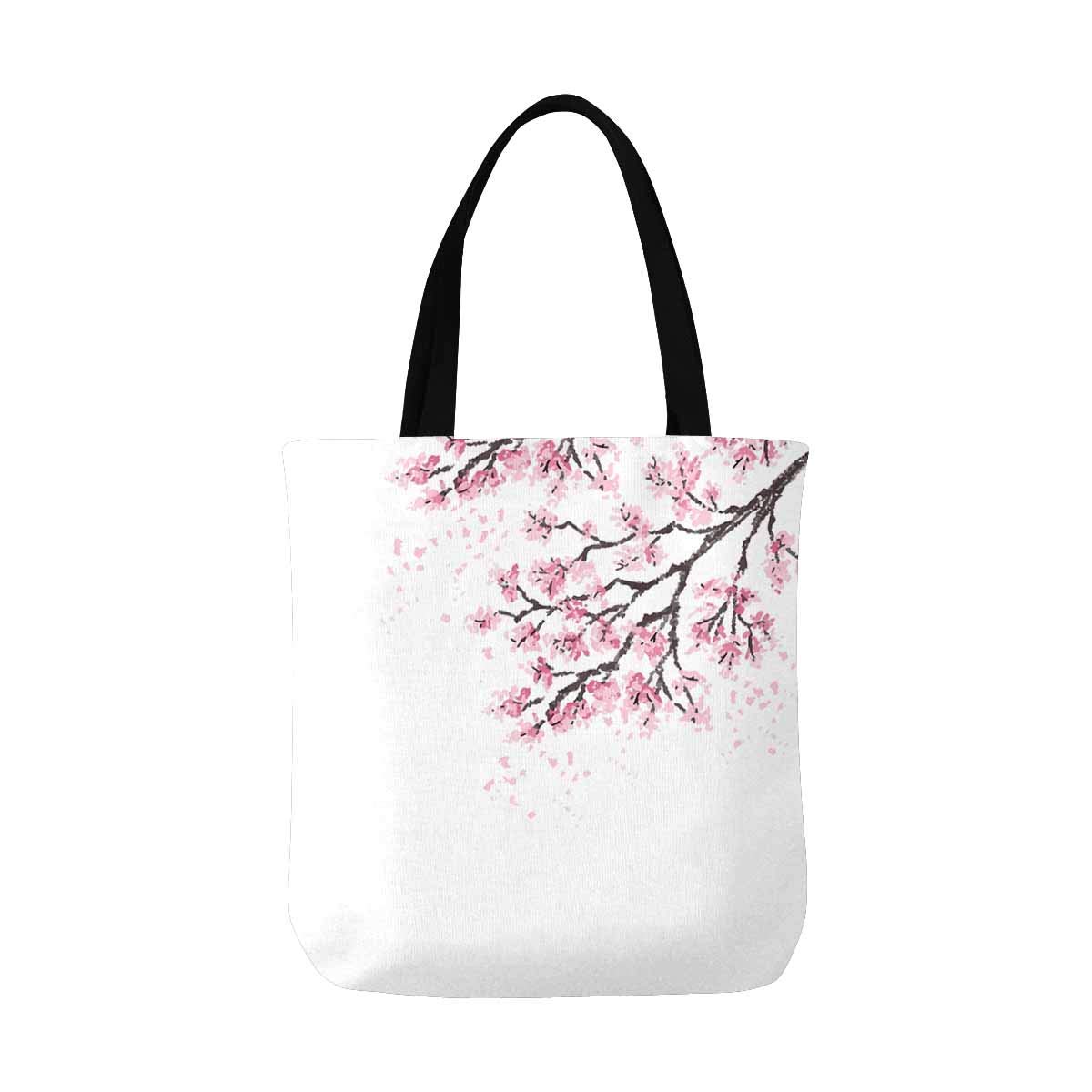 Oriental Cherry Blossom Branch Floral Canvas Reusable Tote Bag - Eco-Friendly Shopping Bag for Groceries, Beach & Daily Use