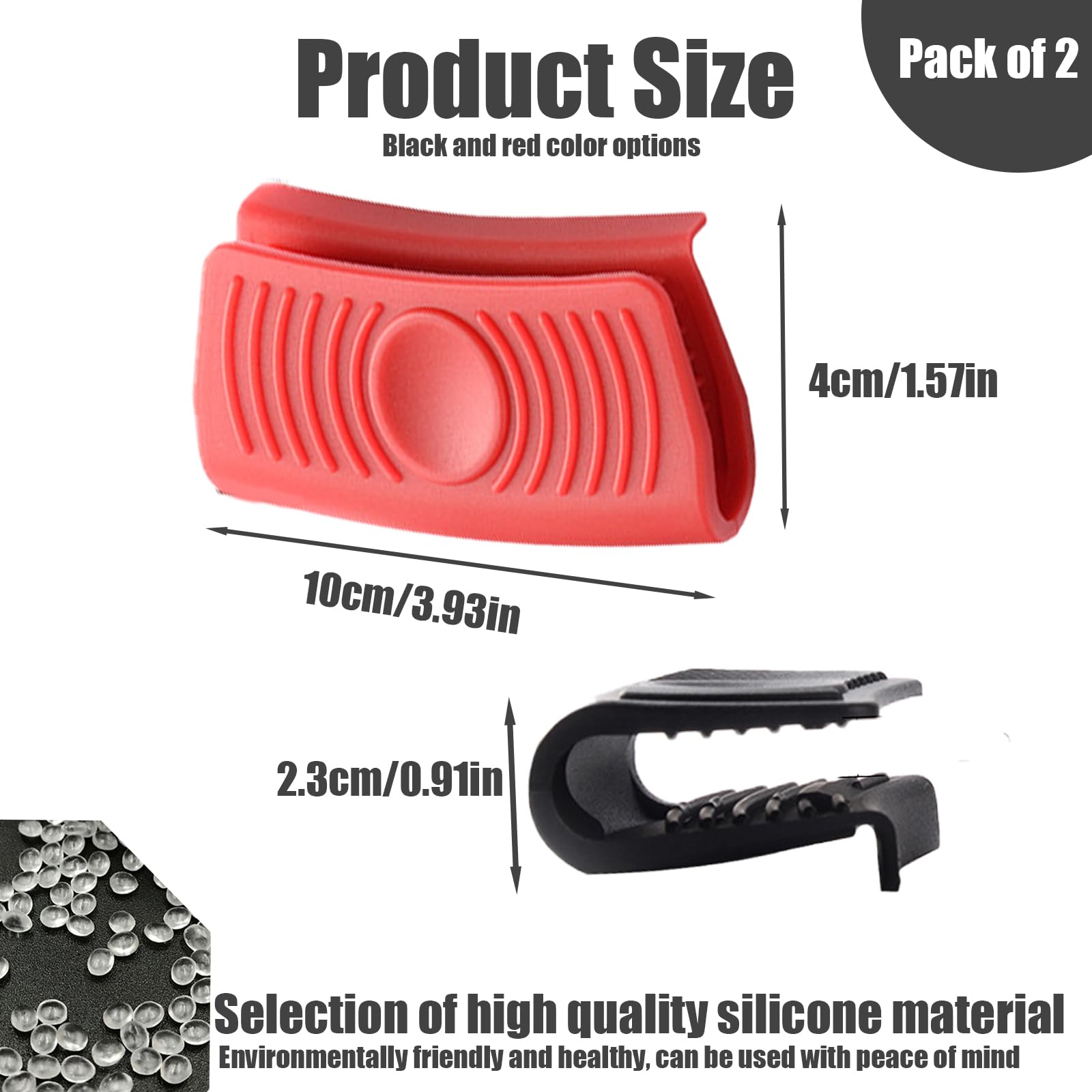 2Pcs Heat Resistant Silicone Handle Grips - Non-Slip Cast Iron Pan Handle Covers for Skillets & Cookware - Black Kitchen Pot Holders for Safe Cooking & Baking (Perfect for Grilling, Stovetop & Oven Use)