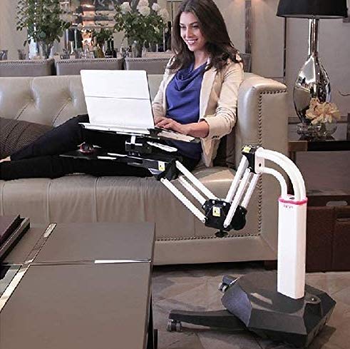 Adjustable Laptop Stand for Bed & Sofa - Multifunctional Rotating Computer Table with Long Arm, White | Perfect for Home Office, Bedroom, and Living Room Use