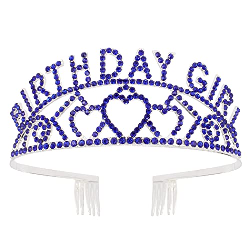 Elegant Blue & Silver Birthday Crown Tiara for Women & Girls - Rhinestone Crystal Decor Headband for Parties, Weddings & Special Events