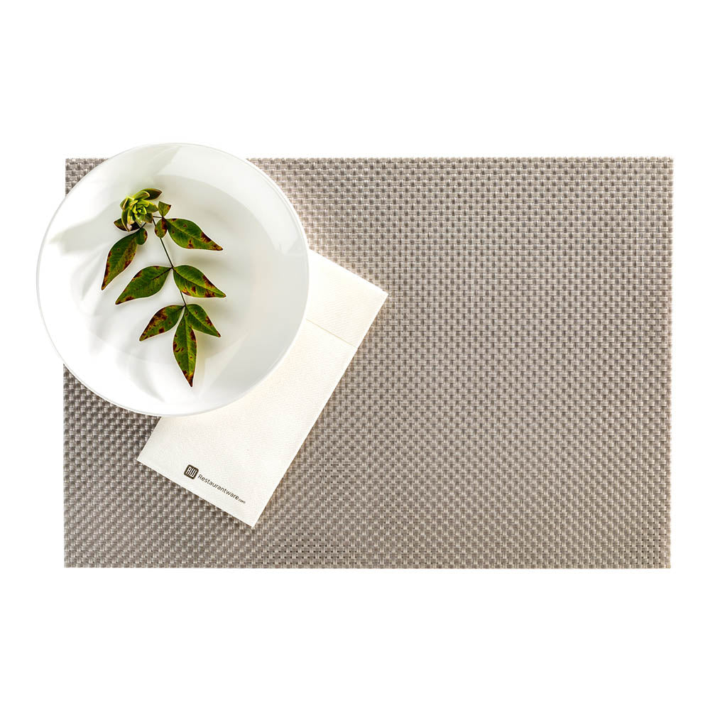 Amalfi Basketweave Metallic Silver Vinyl Woven Placemats - Set of 6 (16