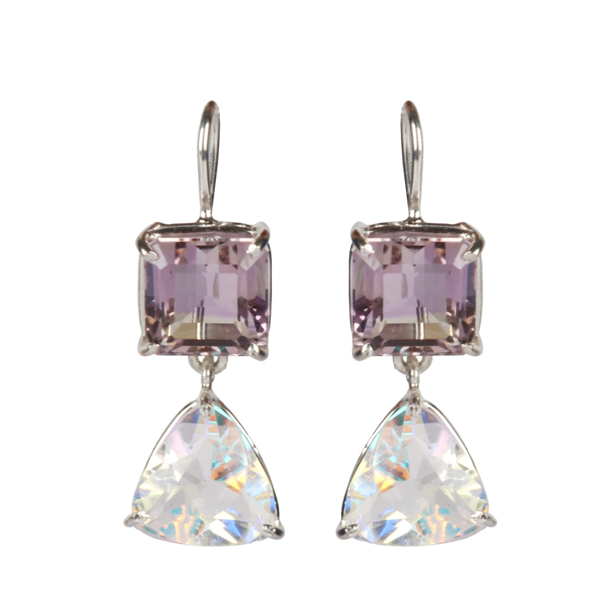 GEMHUB 925 Sterling Silver Dangle Earrings for Women - Leverback Gemstone Drop Earrings | Elegant Jewelry Gift for Party, Wedding & Everyday Wear