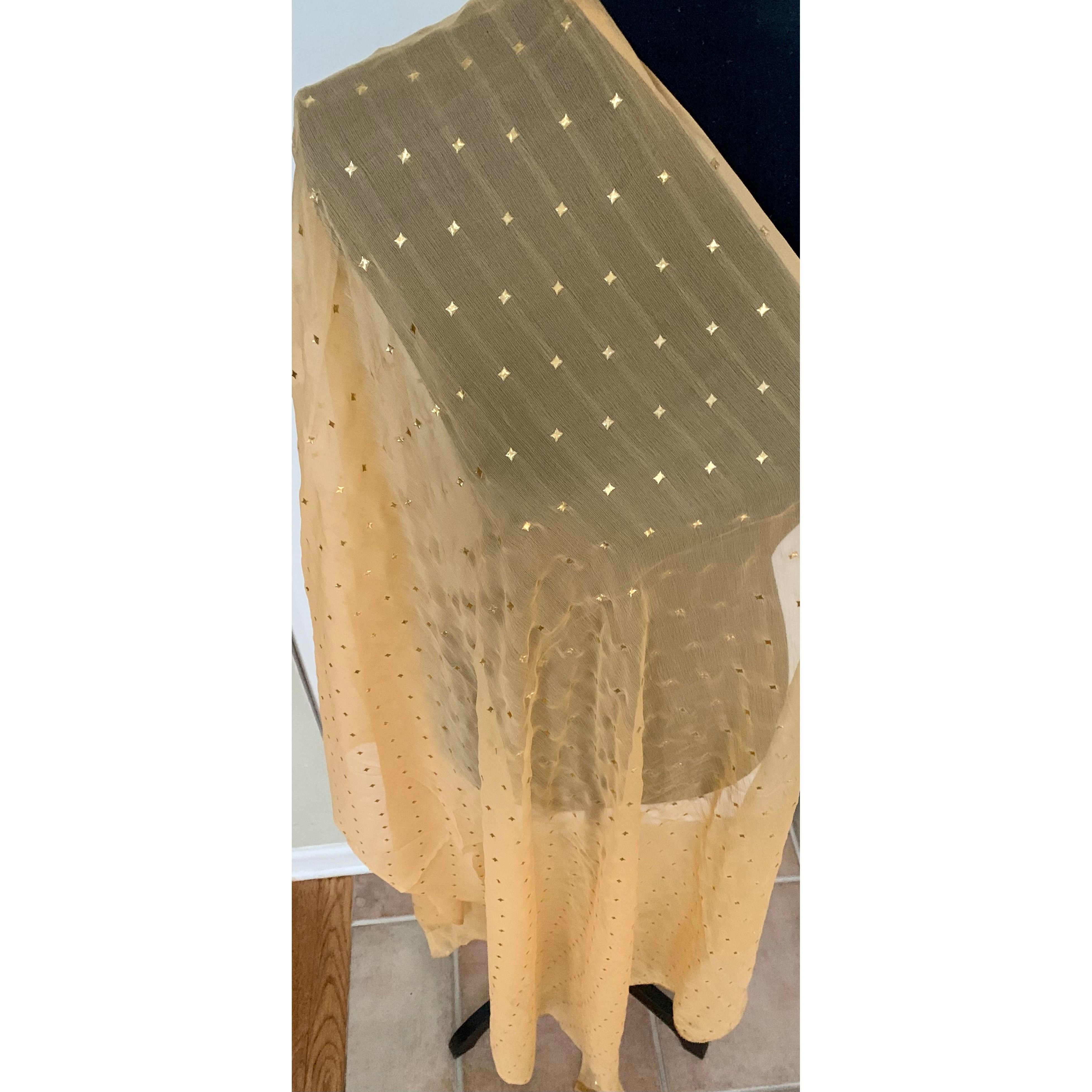 Elegant Gold Dupatta with Sparkling Stars - Perfect for Weddings, Parties & Festive Occasions