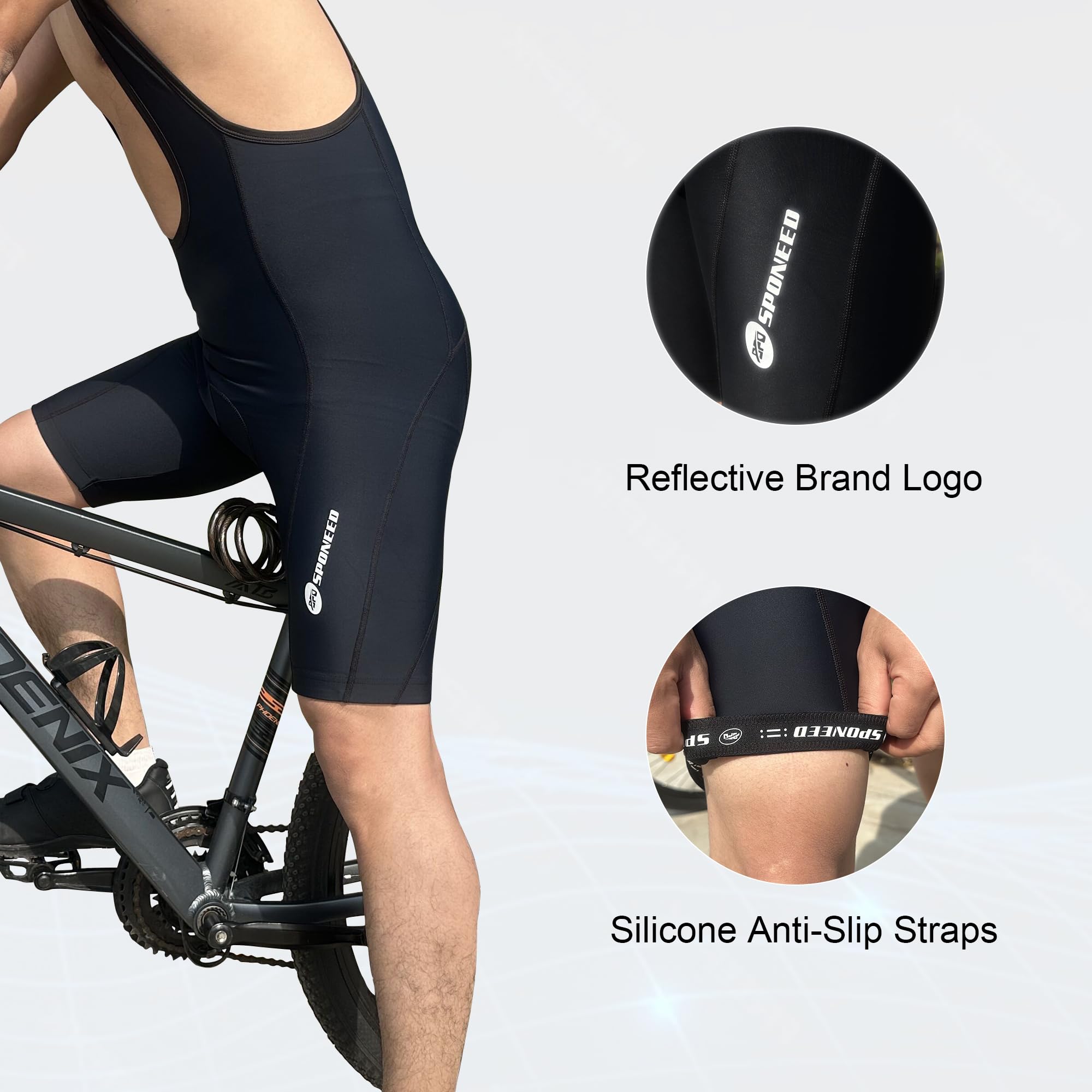 Sponeed Men's Cycling Bib Shorts - UPF 50+ Padded Breathable Bike Shorts for Road Racing & Training - Perfect for Long Distance Cycling & Indoor Spinning Workouts