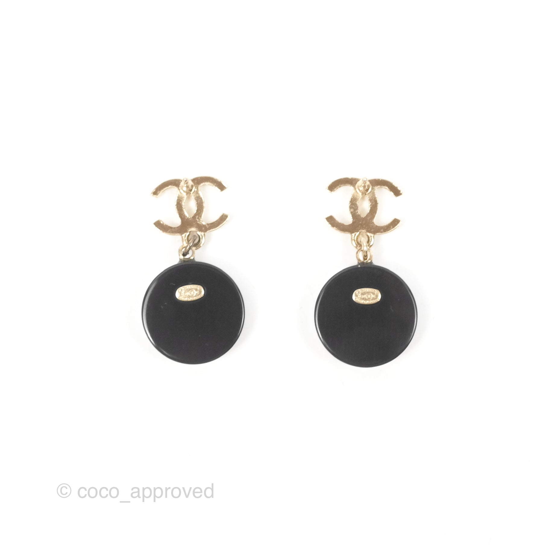 Chanel CC Resin Crystal Drop Earrings - Black & Gold Tone 20C Collection | Elegant Dangle Earrings for Women | Perfect for Parties, Weddings & Evening Events